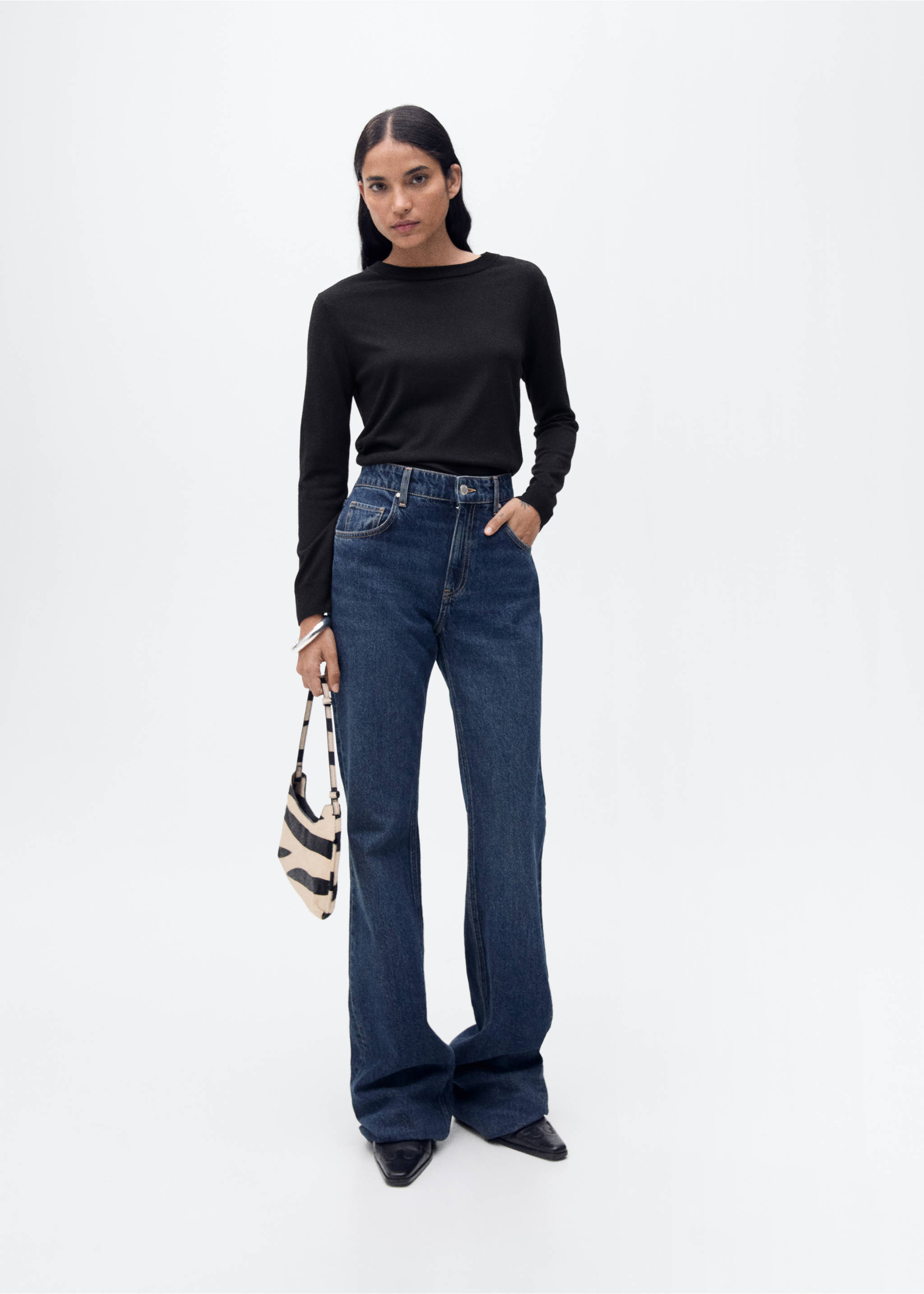 Wool-blend round-neck sweater - General plane, Black. Ref: 87080432-00.