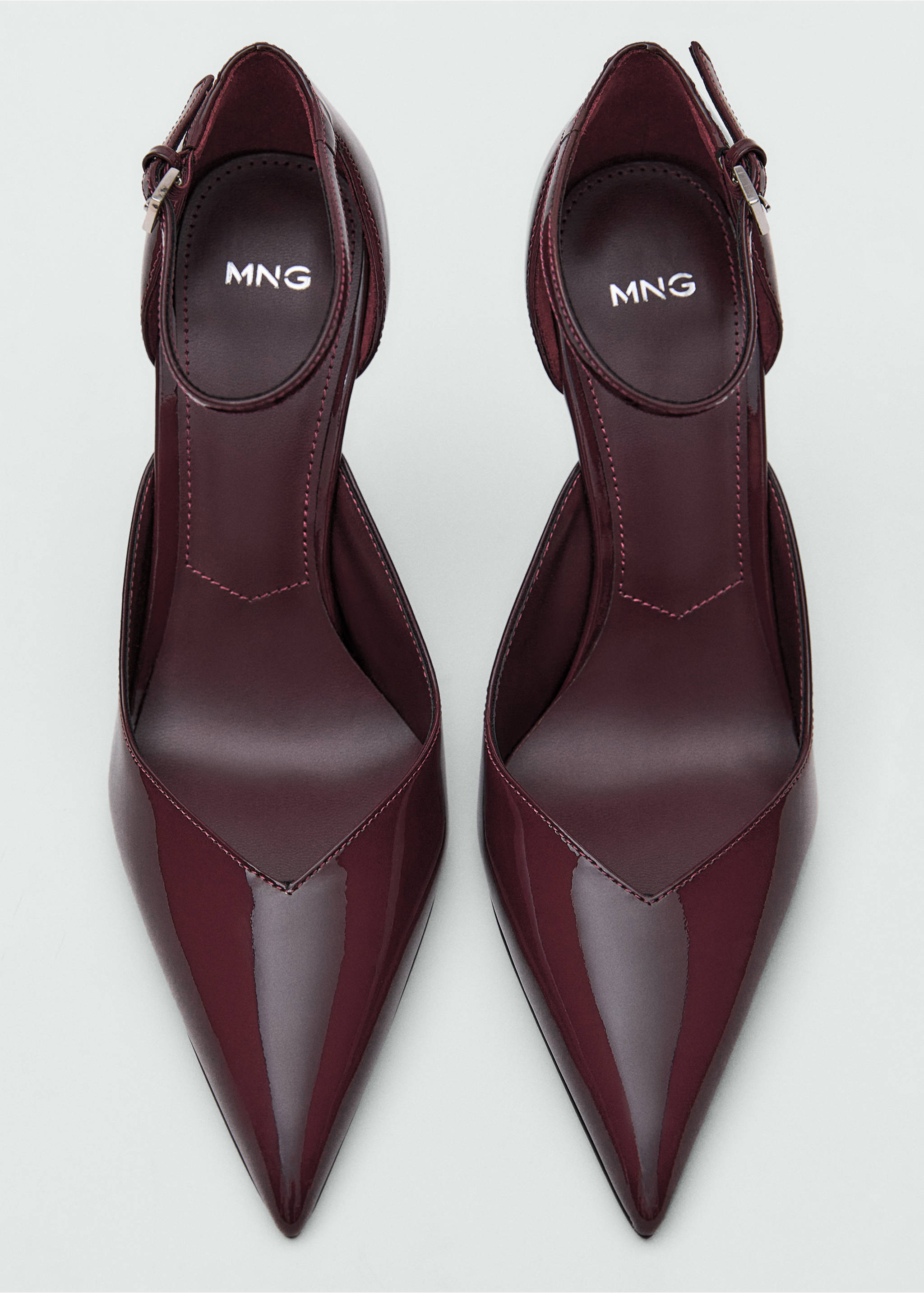 Curved-wedge leather shoes - Details of the article 2, Burgundy. Ref: 87080439-00.