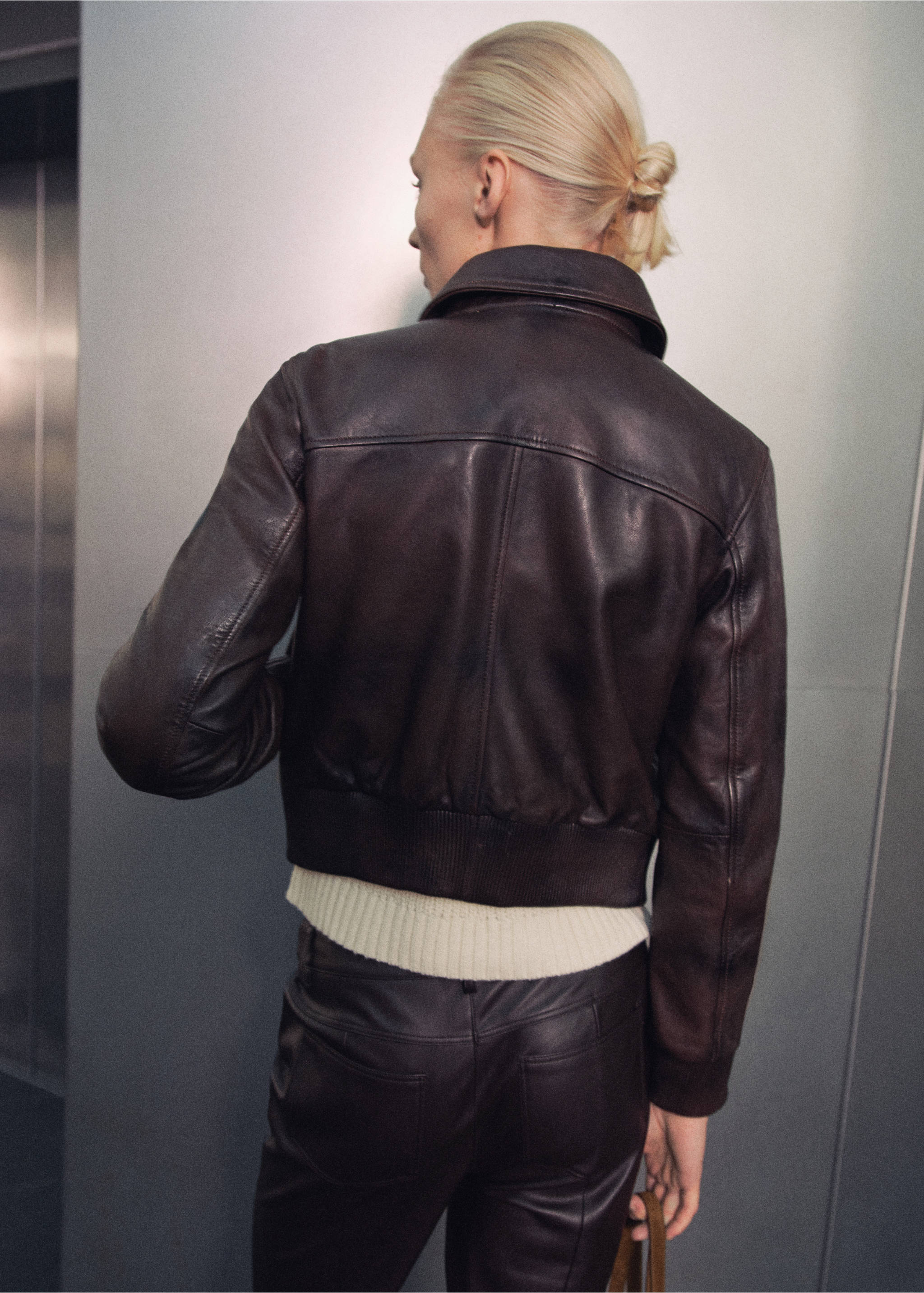 Chaqueta bomber piel - Reverso del artículo, Marrón. Ref: 87080440-00.