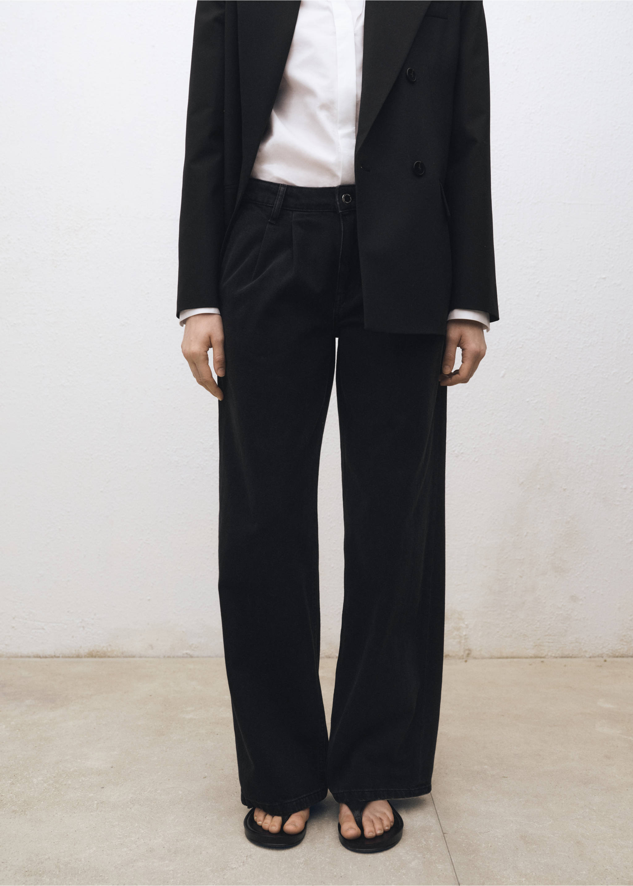 Wide leg pleated jeans - Medium plane, Black denim. Ref: 87080446-00.