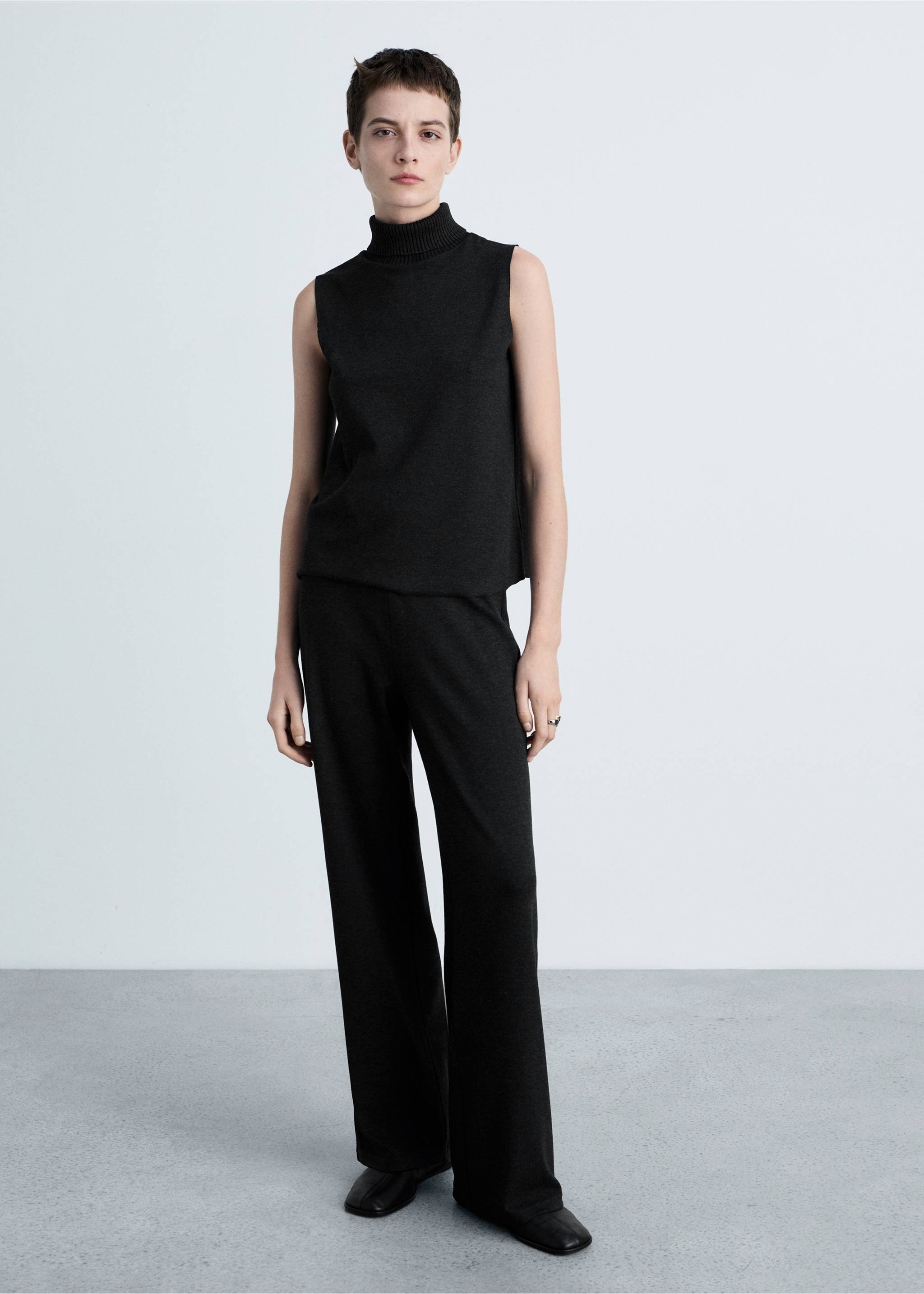Fine-knit wide leg trousers - General plane, Dark Heather Grey. Ref: 87080456-00.