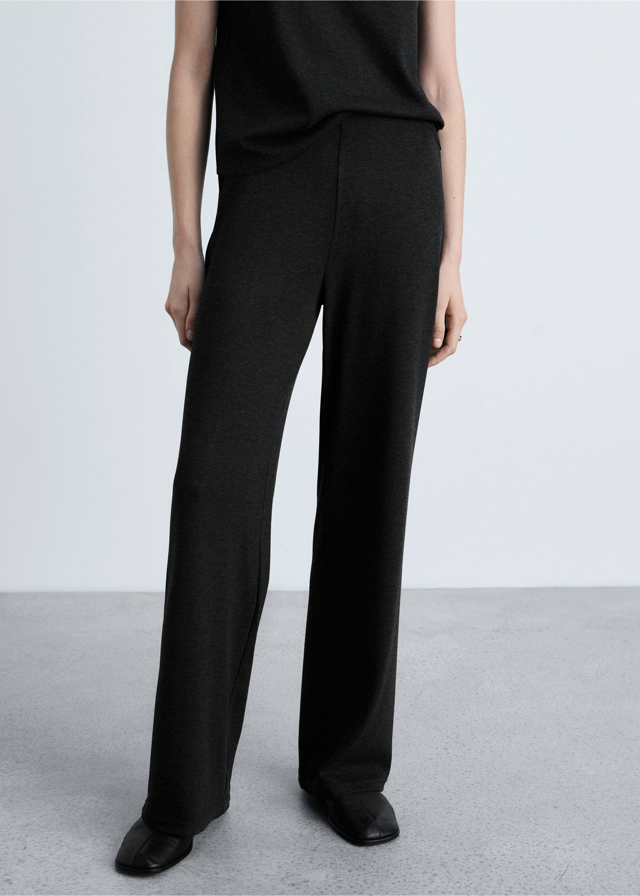 Fine-knit wide leg trousers - Medium plane, Dark Heather Grey. Ref: 87080456-00.