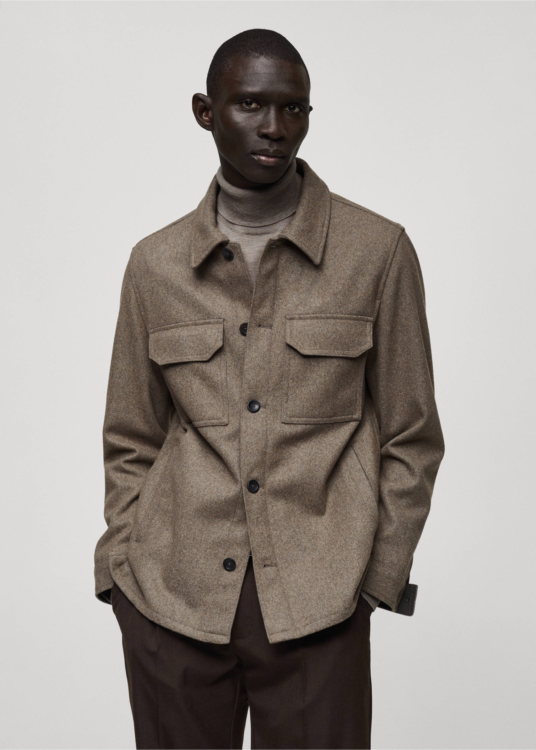 Overshirt aus Flanell-Woll-Gemisch - Mittlere Ansicht, Mittelbraun. Ref: 87080574-00.