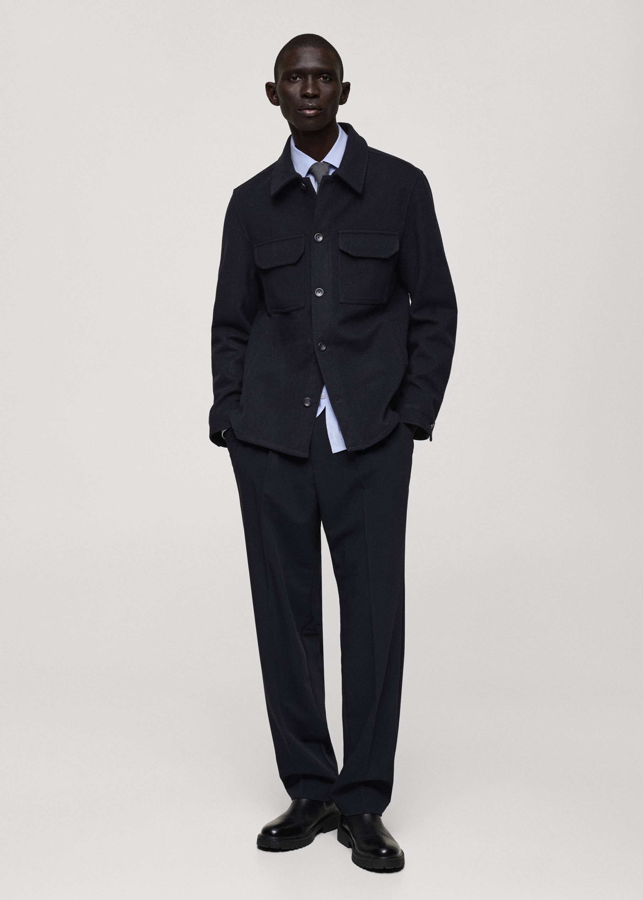 Flanellen overhemdjasje van een wolblend - Overzichtstekening