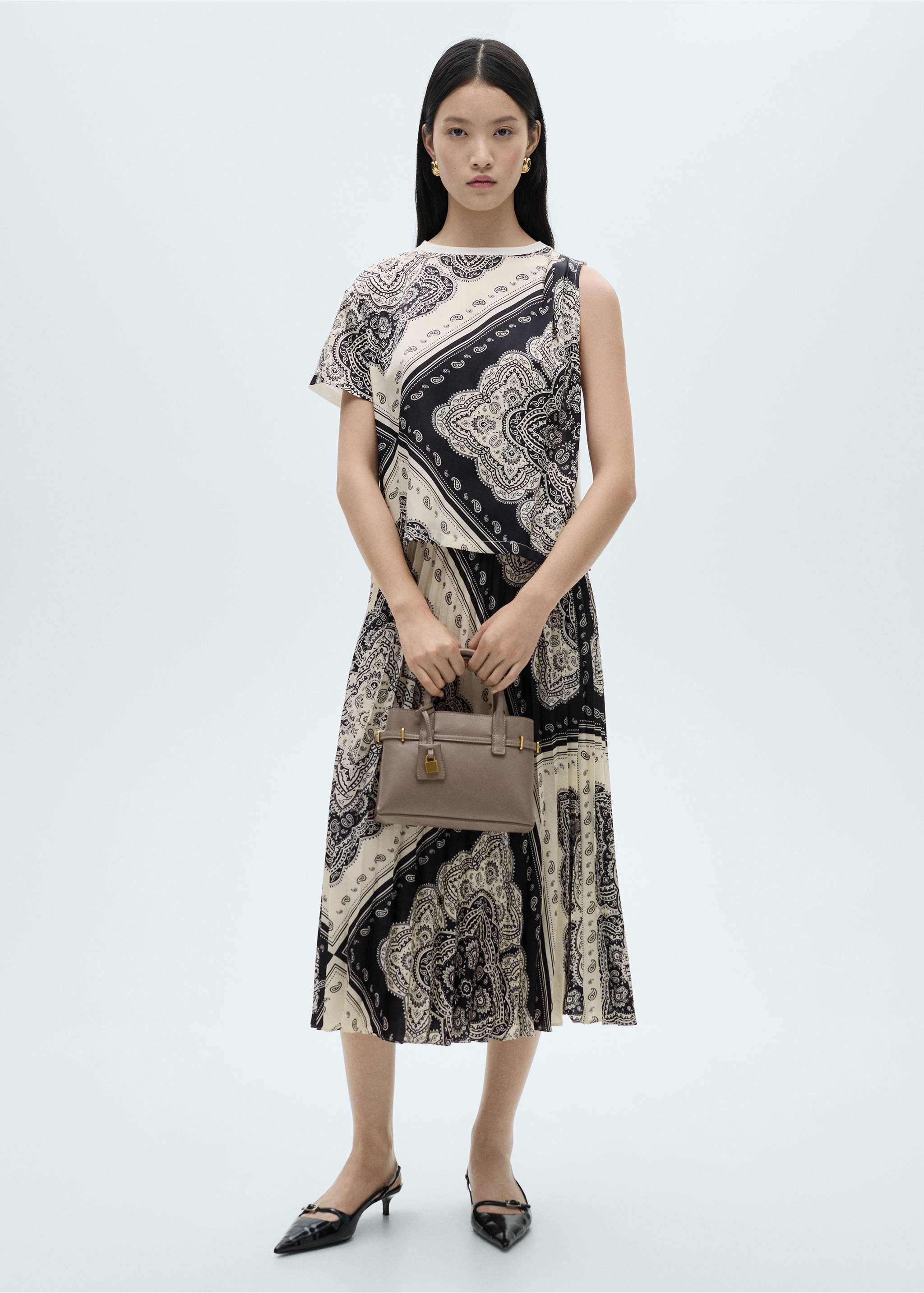 Paisley-print pleated skirt - General plane, Blue. Ref: 87080579-00.