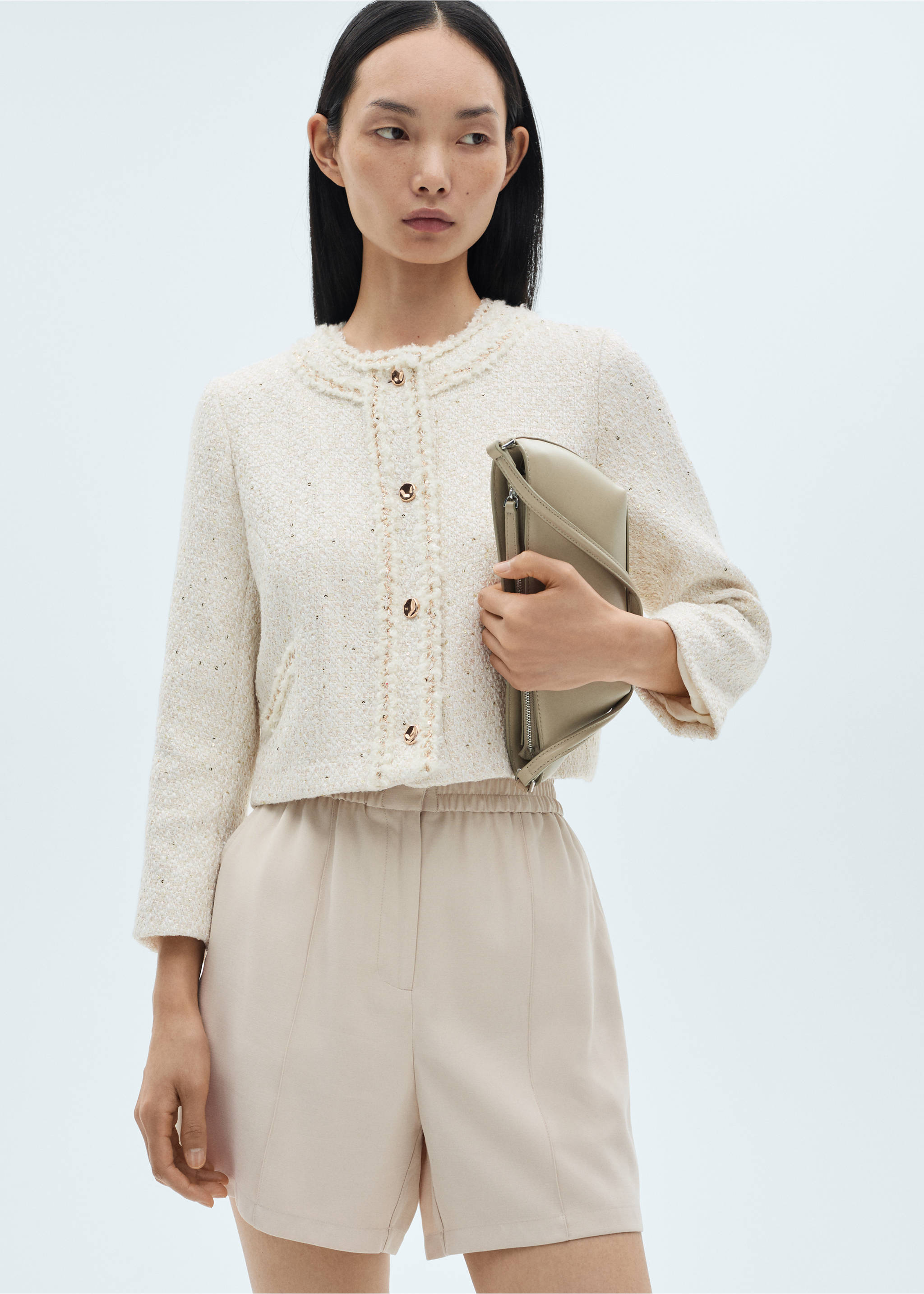 Calções com cintura elástica - Pormenor do artigo 1, Bege. Ref: 87080582-00.