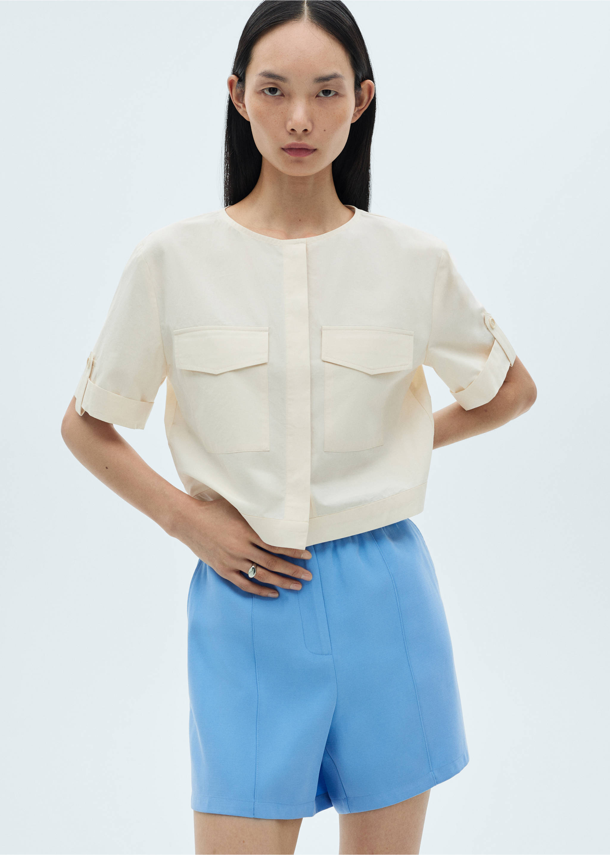 Shorts mit Stretchbund - Mittlere Ansicht, Blau. Ref: 87080582-00.