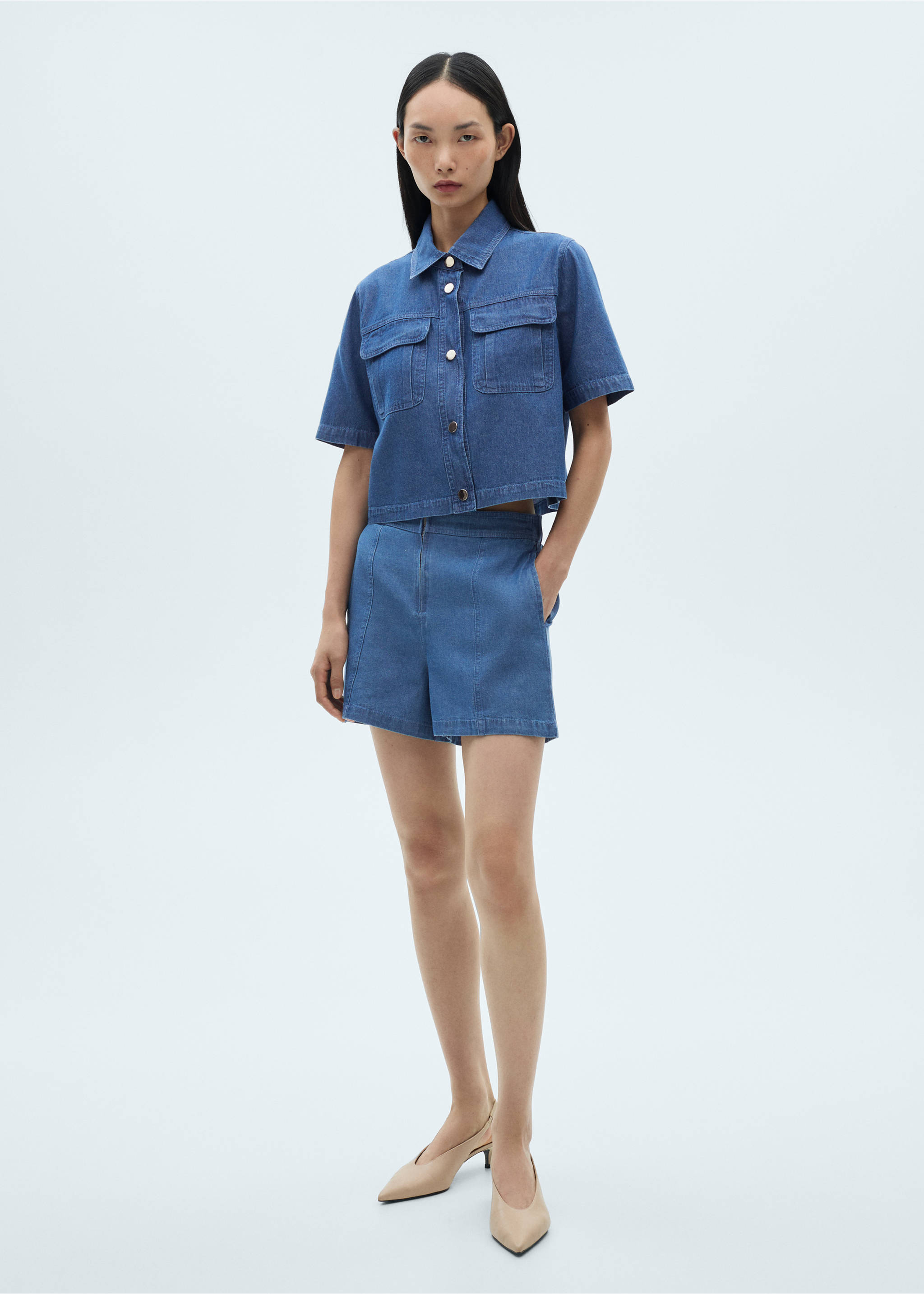 Denim shorts with zip - General plane, Medium Blue. Ref: 87080588-00.