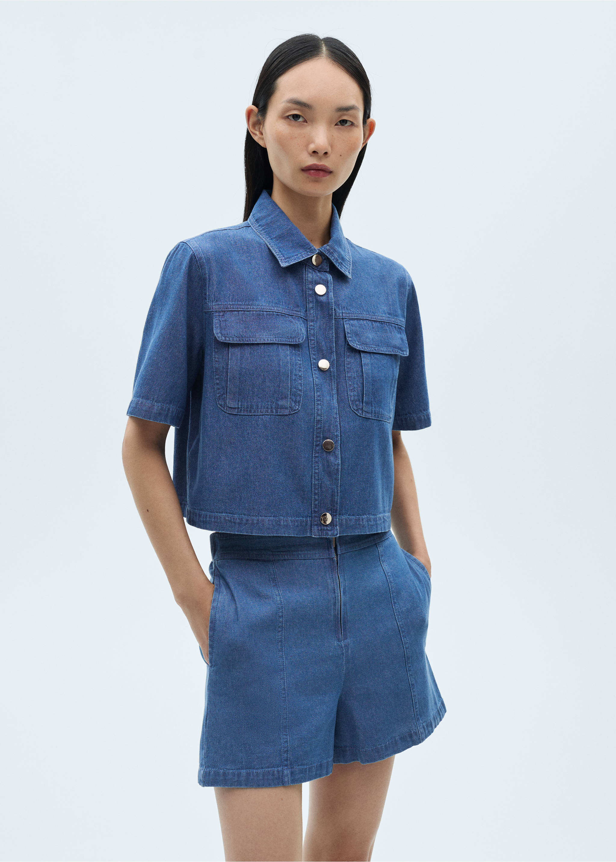 Denim shorts with zip - Medium plane, Medium Blue. Ref: 87080588-00.