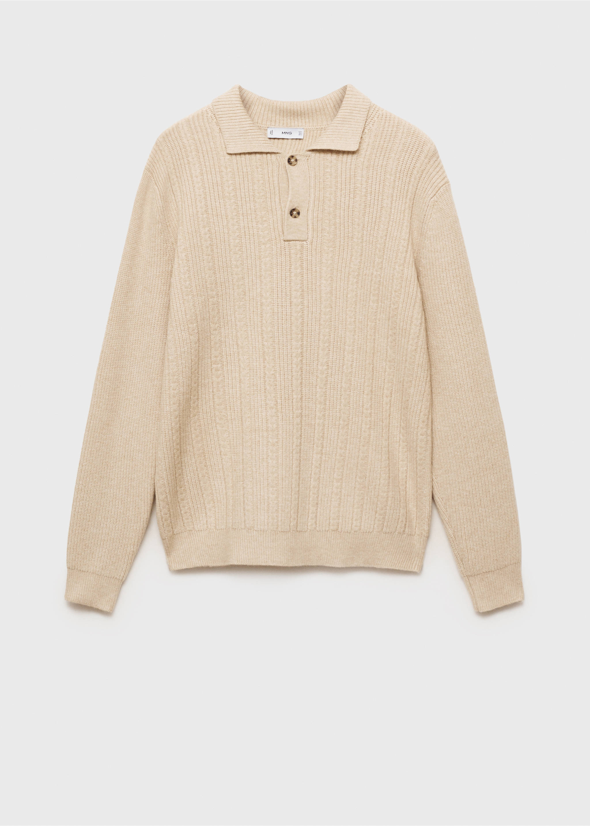 Knitted structured polo sweater - Article without model, Ecru. Ref: 87080599-00.