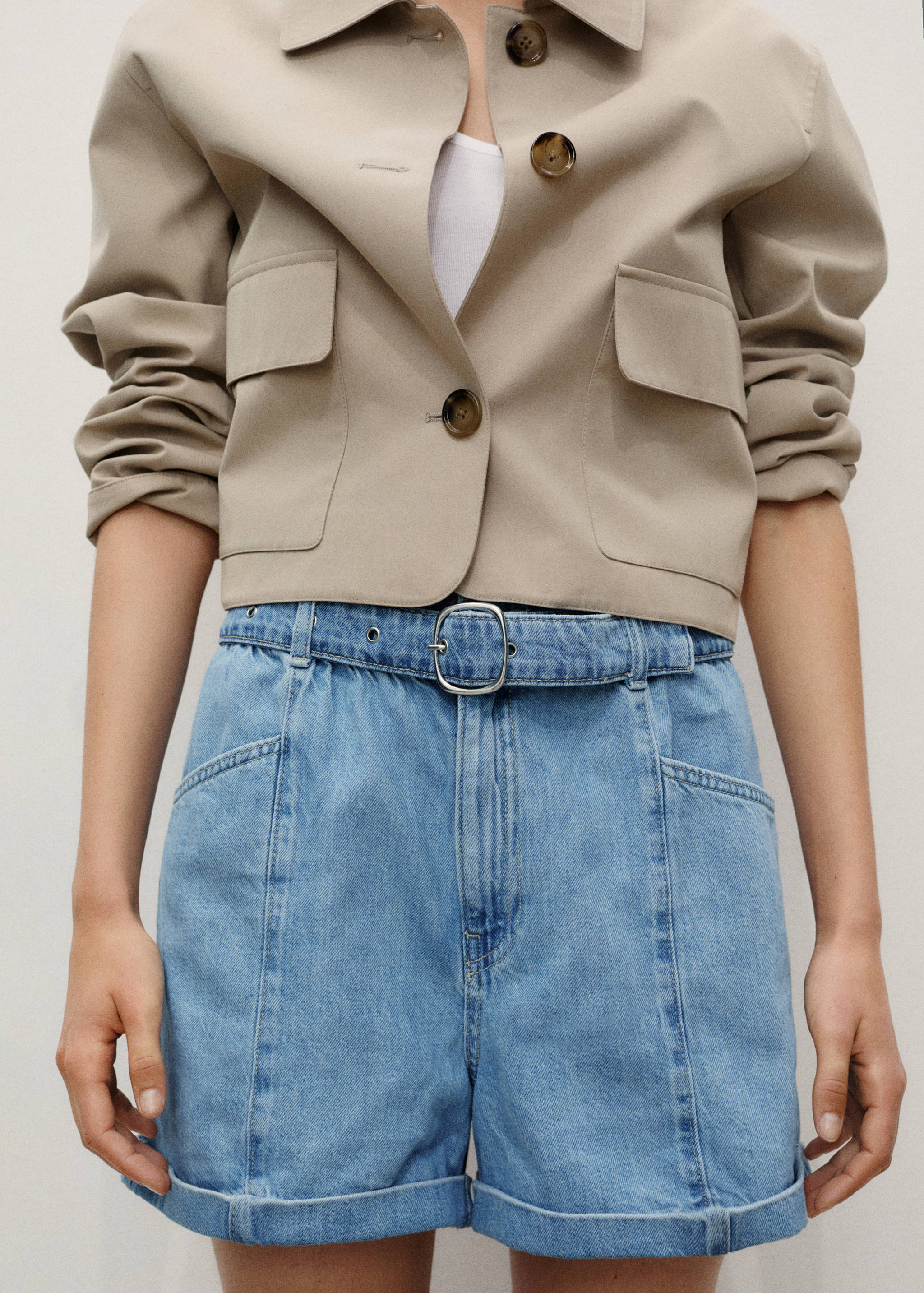 Paperbag denim shorts met ceintuur - Detail van het artikel 3