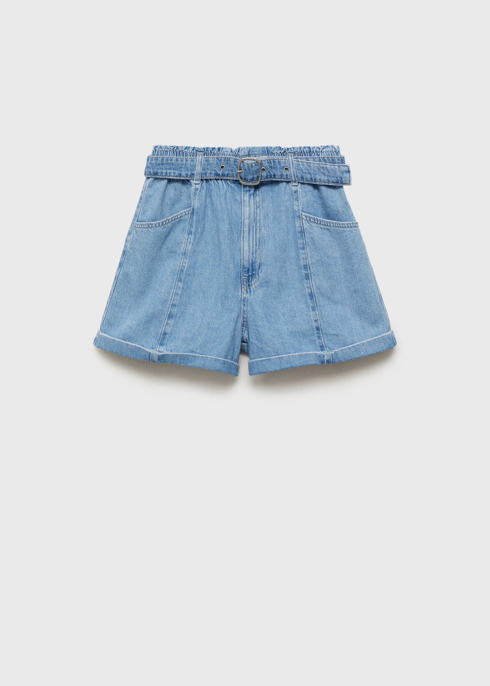 Denim paperbag shorts with belt - Article without model