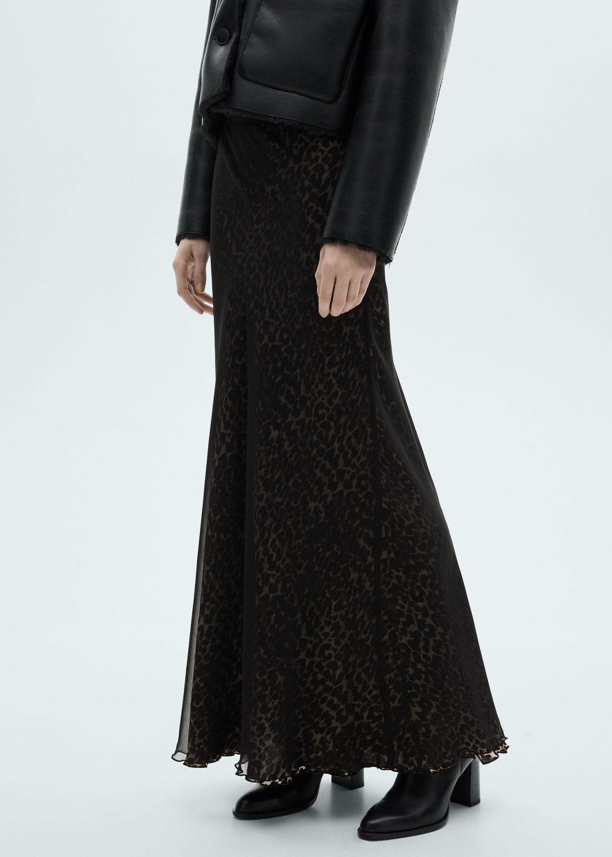 Ausgestellter Rock mit Leopardenmuster - Mittlere Ansicht