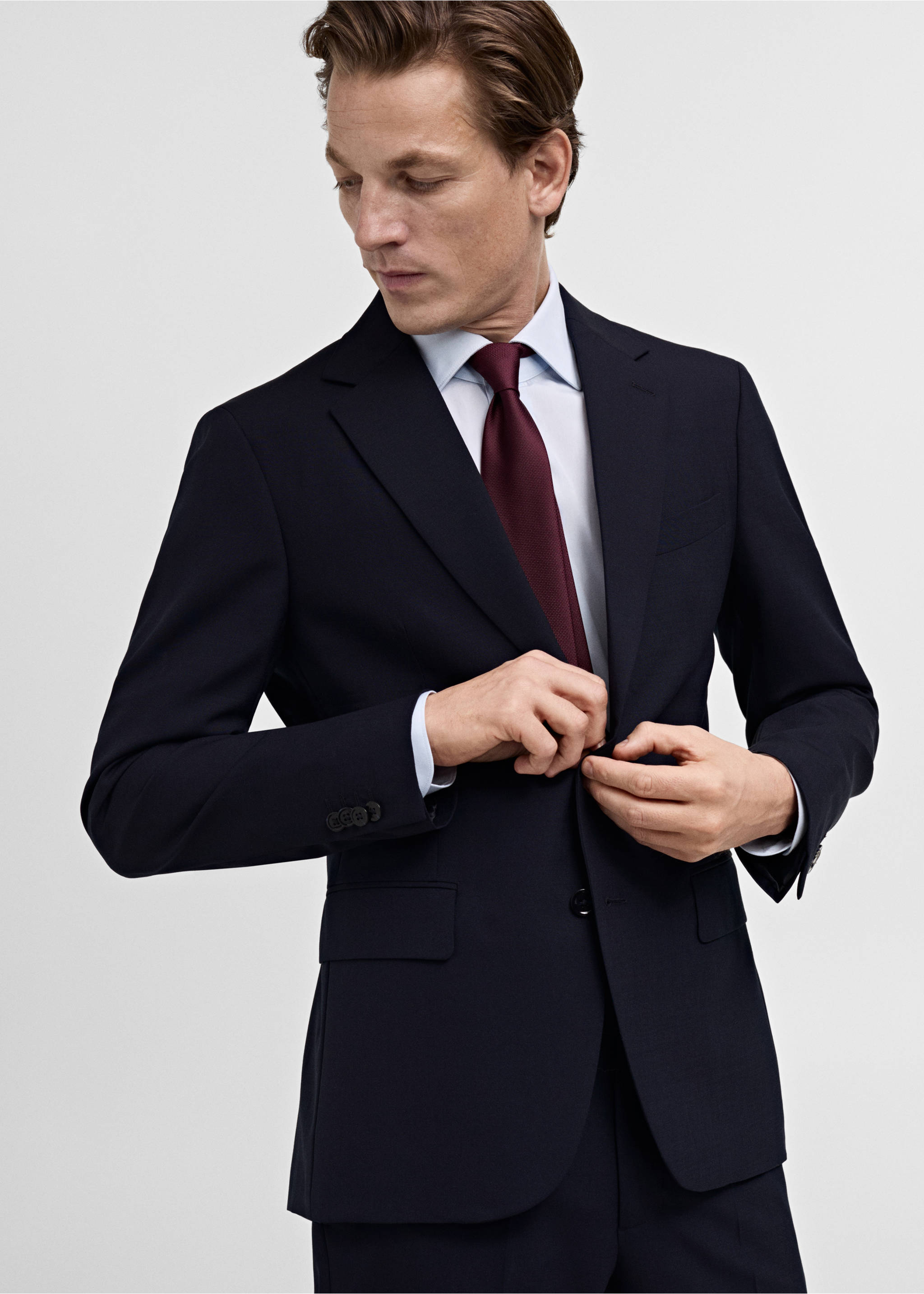 Turin 100% wool suit jacket - Medium plane, Dark Navy. Ref: 87080613-00.