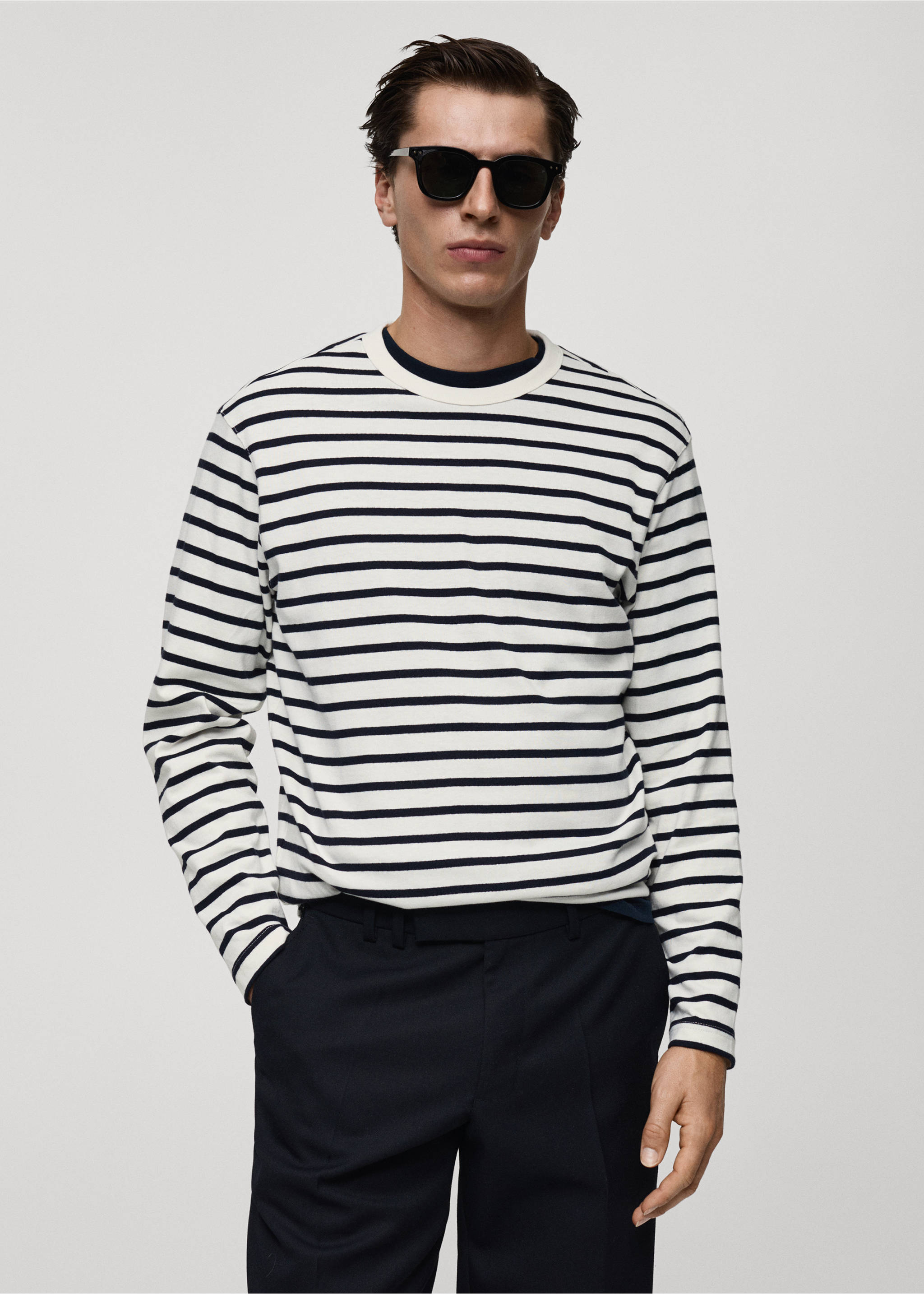 Striped 100% cotton t-shirt - Medium plane, Dark Navy. Ref: 87080614-00.