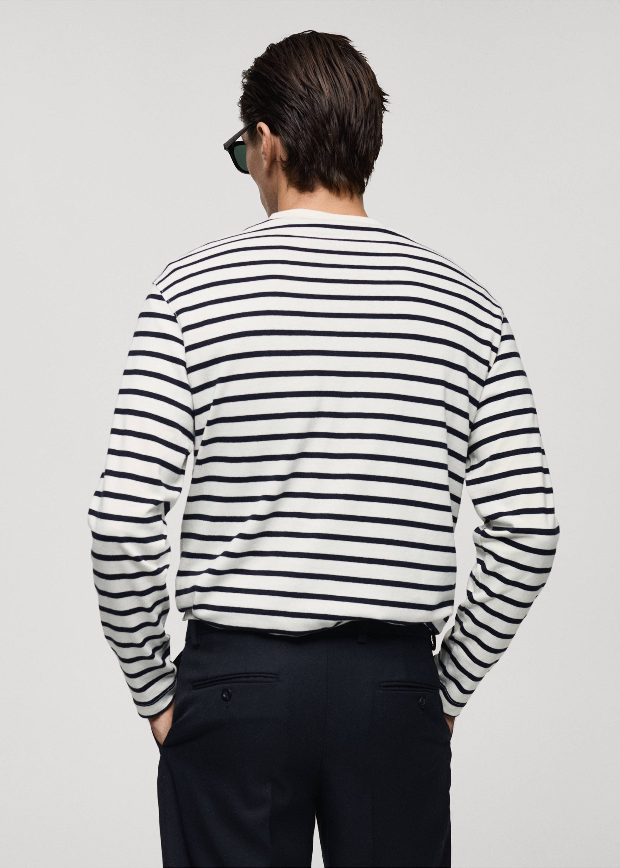 Striped 100% cotton t-shirt - Reverse of the article, Dark Navy. Ref: 87080614-00.