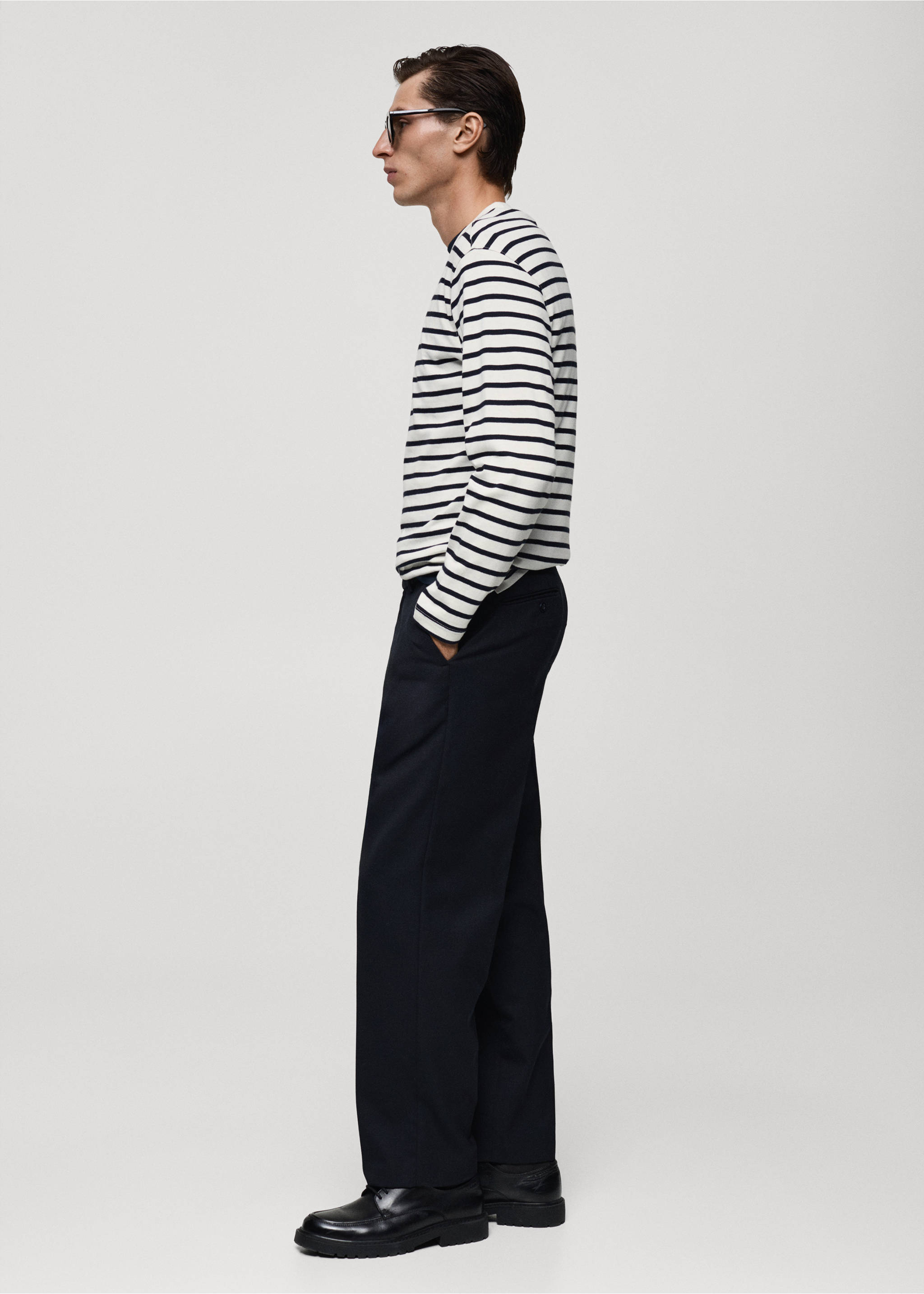 Striped 100% cotton t-shirt - Details of the article 2, Dark Navy. Ref: 87080614-00.