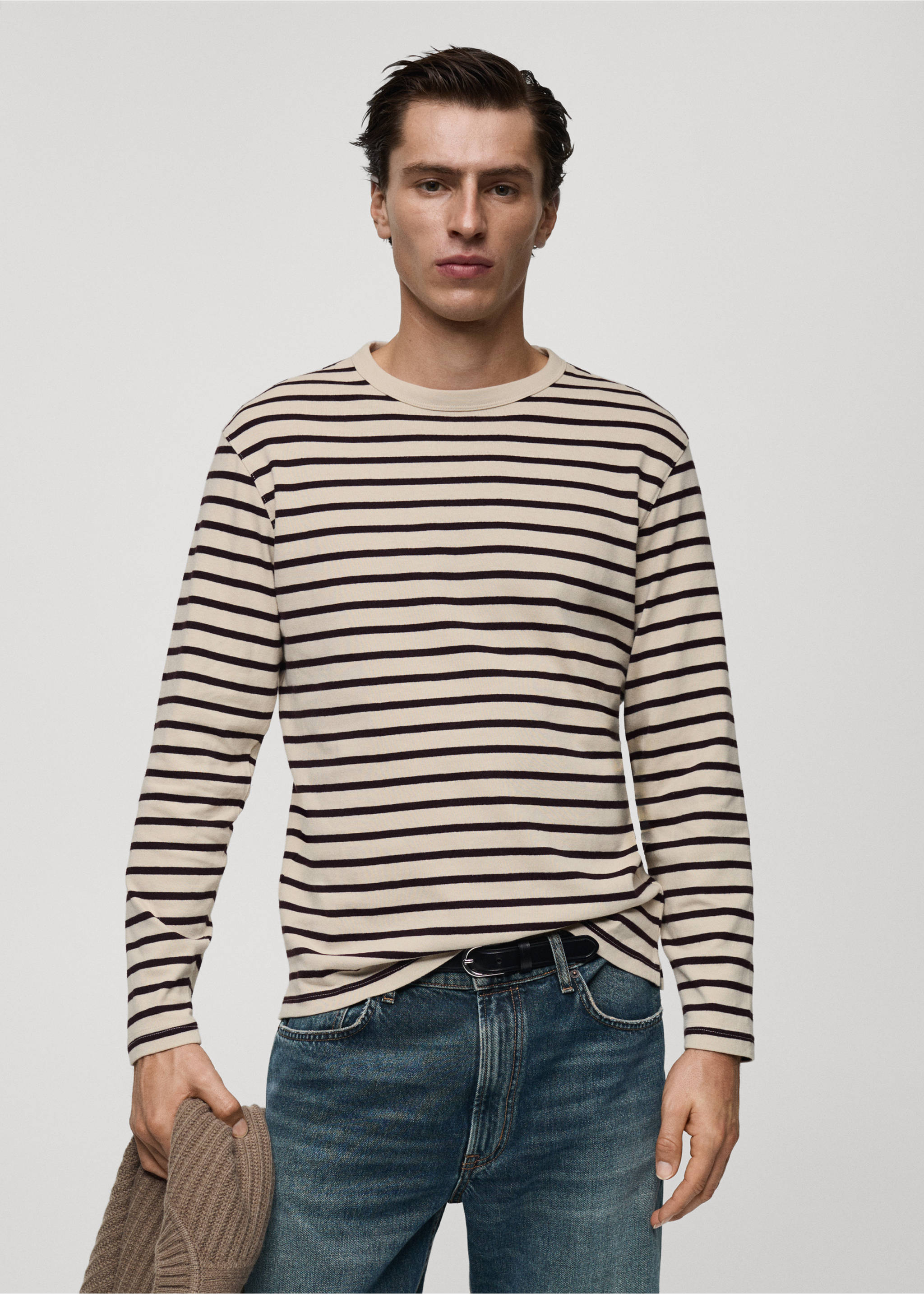 Striped 100% cotton t-shirt - Medium plane, Burgundy. Ref: 87080614-00.