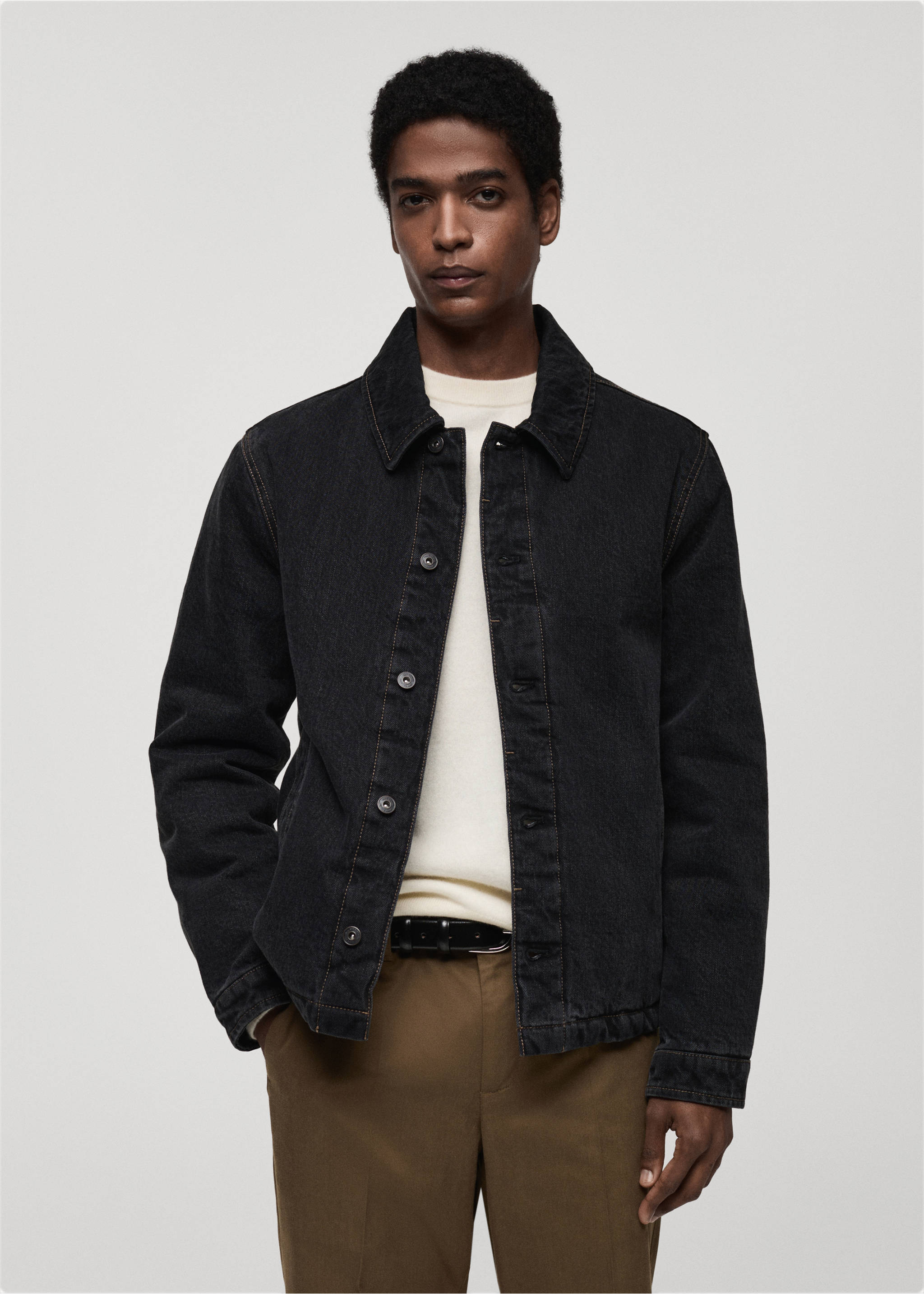 Cazadora denim lavado oscuro - Plano medio, Gris oscuro. Ref: 87080617-00.