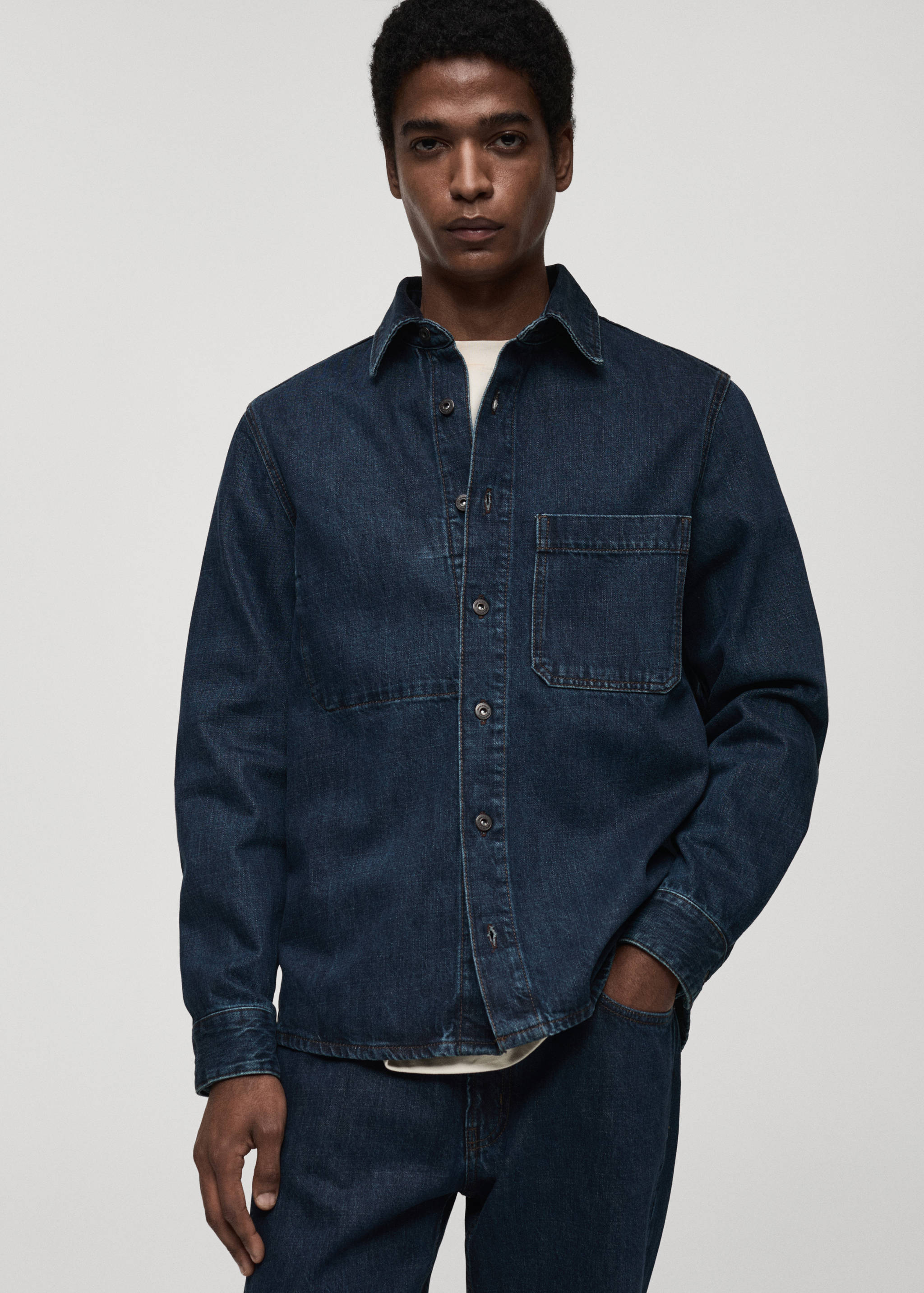 Regular-fit denim overshirt - Medium plane