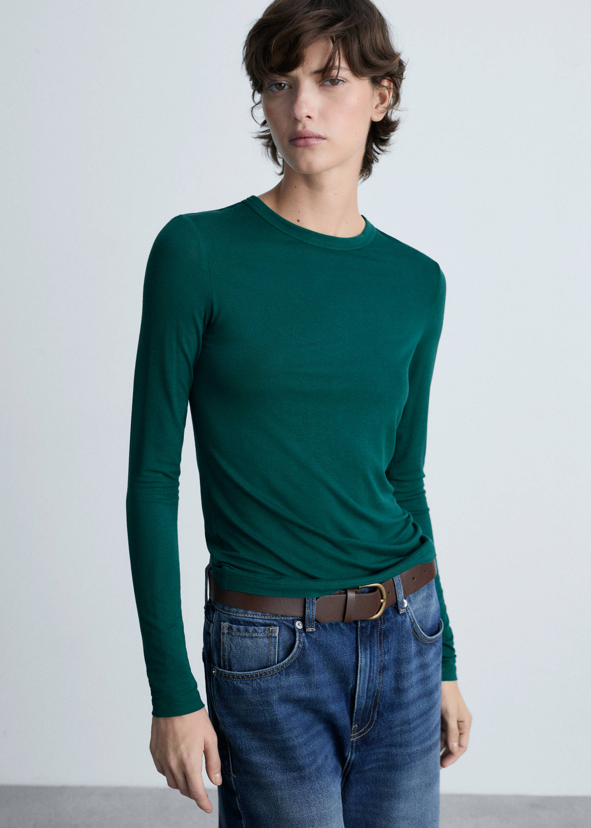 Round-neck long-sleeved t-shirt - Medium plane