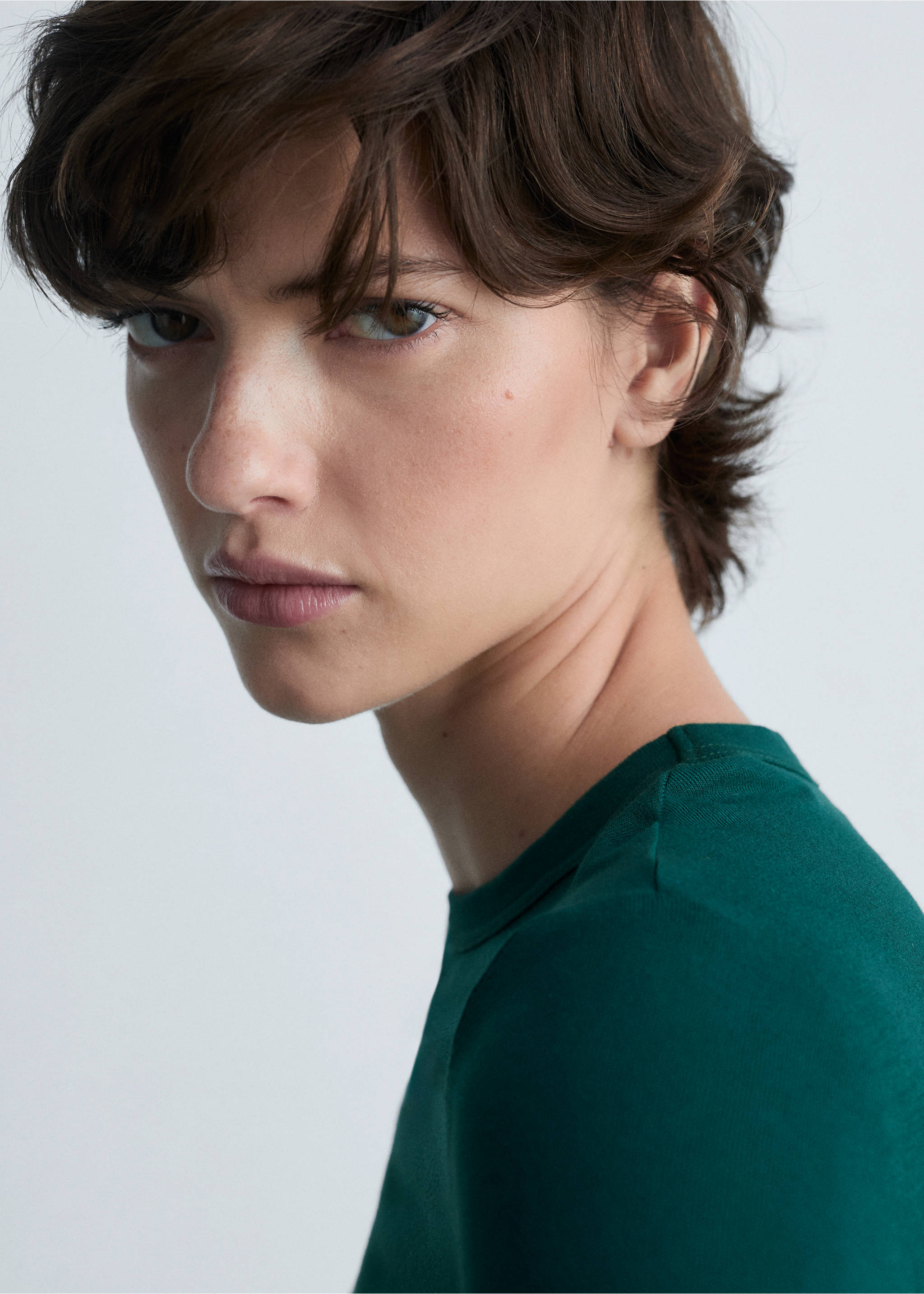 Langarm-T-Shirt mit Rundhals - Detail des Artikels 1, Dunkelgrün. Ref: 87080619-00.