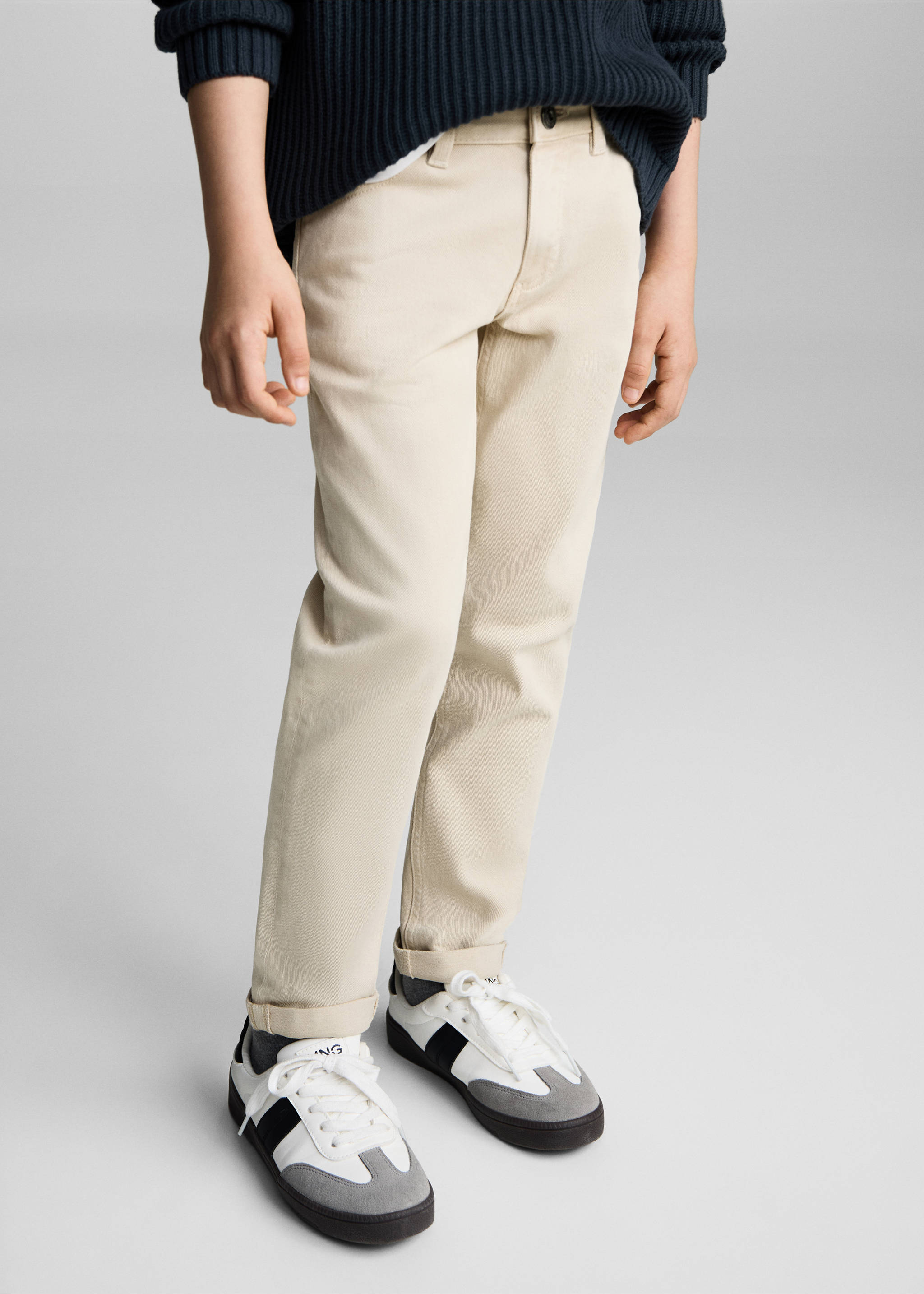 Gerade Baumwolljeans - Mittlere Ansicht, Beige. Ref: 87080622-00.