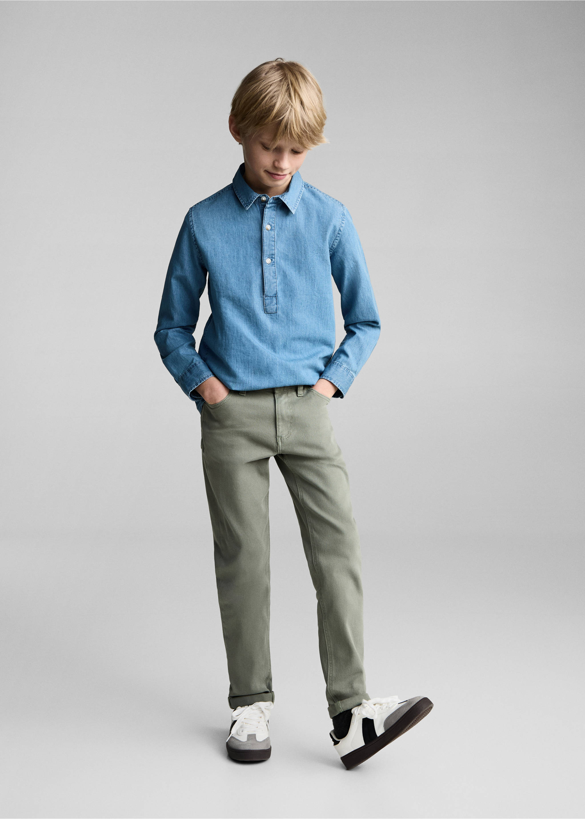 Straight cotton jeans - General plane, Khaki. Ref: 87080622-00.