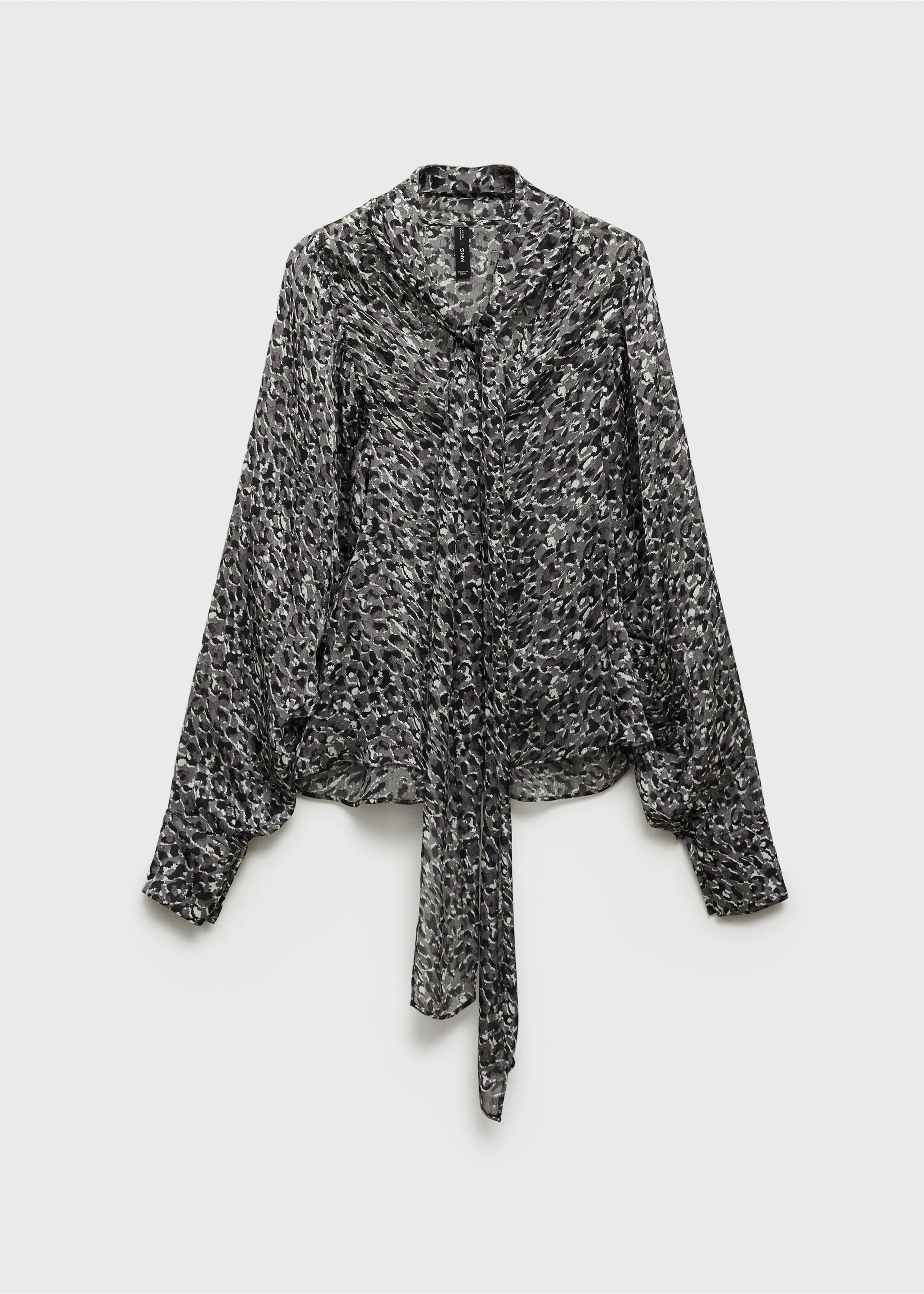 Animal-print blouse with bow neck - Article without model, Black. Ref: 87080628-00.