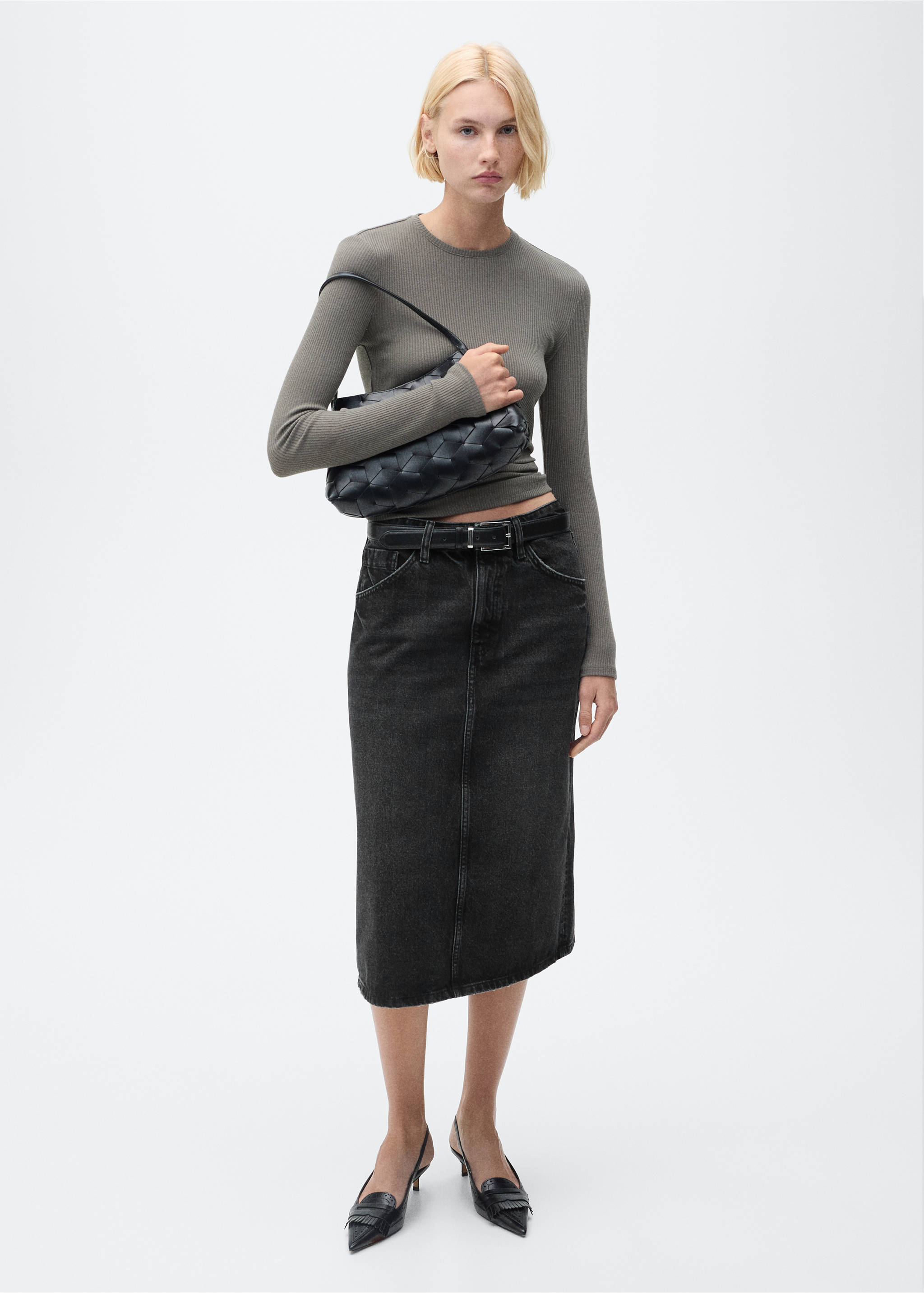 Jupe midi denim - Plan général, Black denim. Ref: 87080636-00.