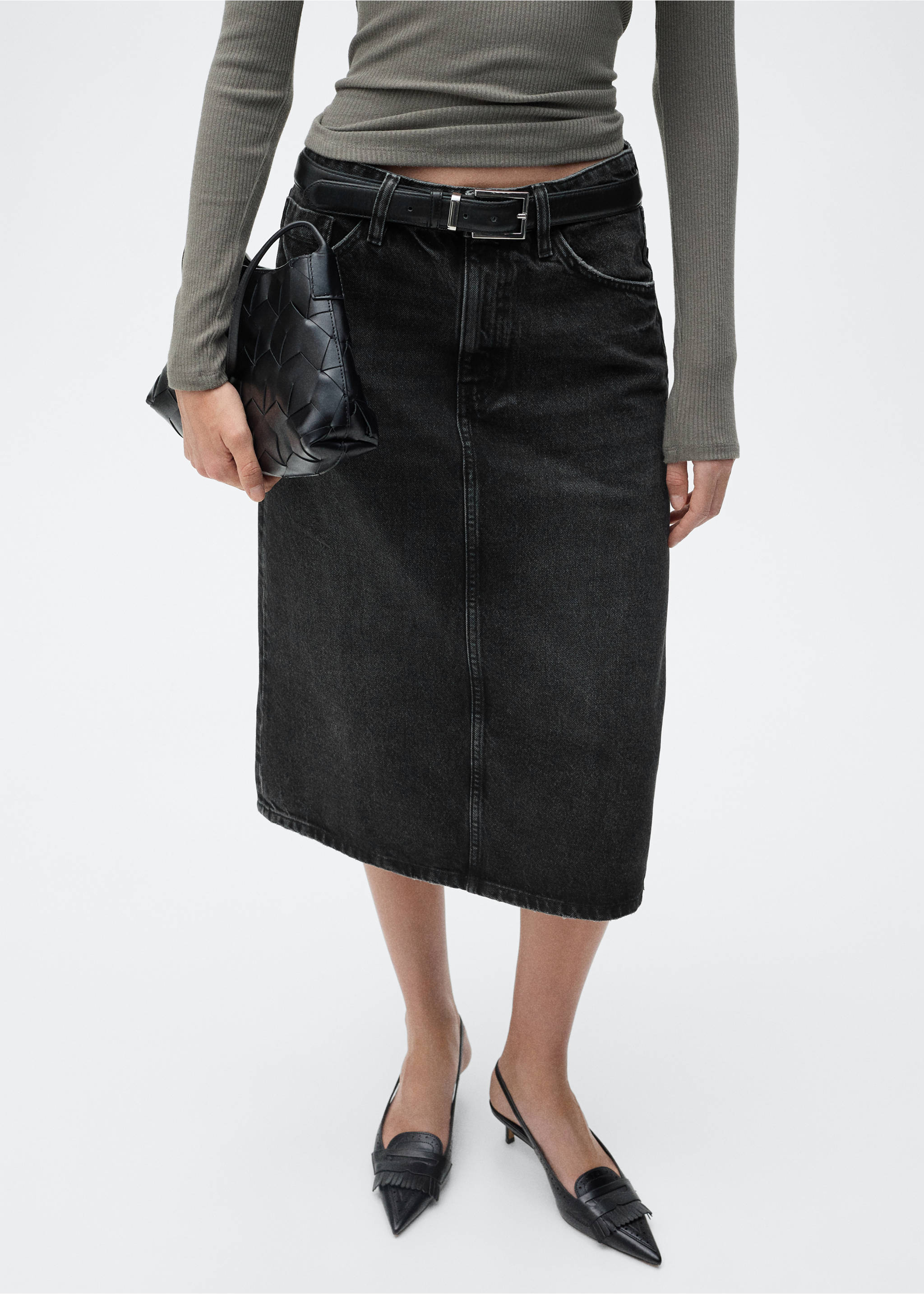 Jupe midi denim - Plan moyen, Black denim. Ref: 87080636-00.