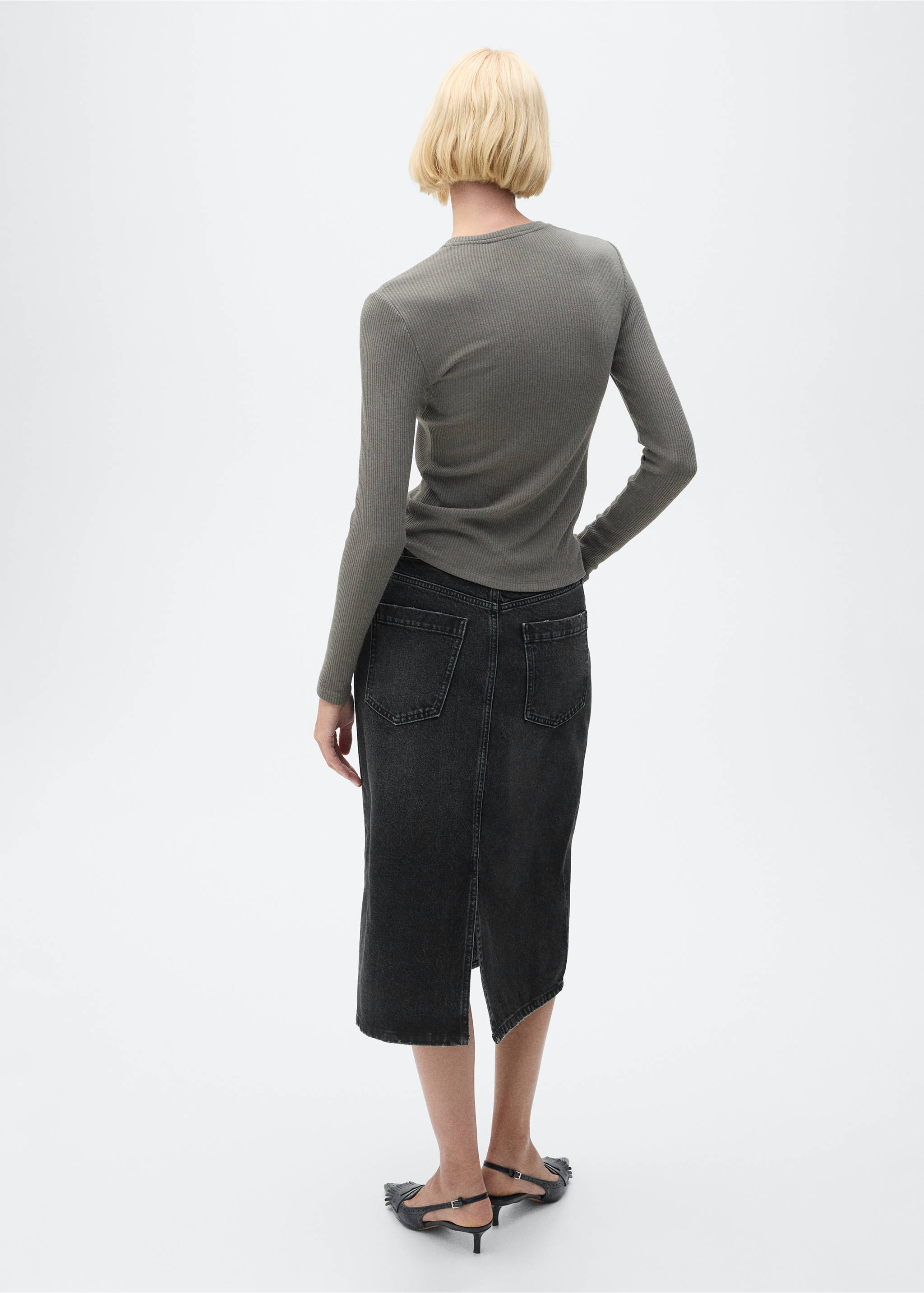 Jupe midi denim - Verso de l’article, Black denim. Ref: 87080636-00.