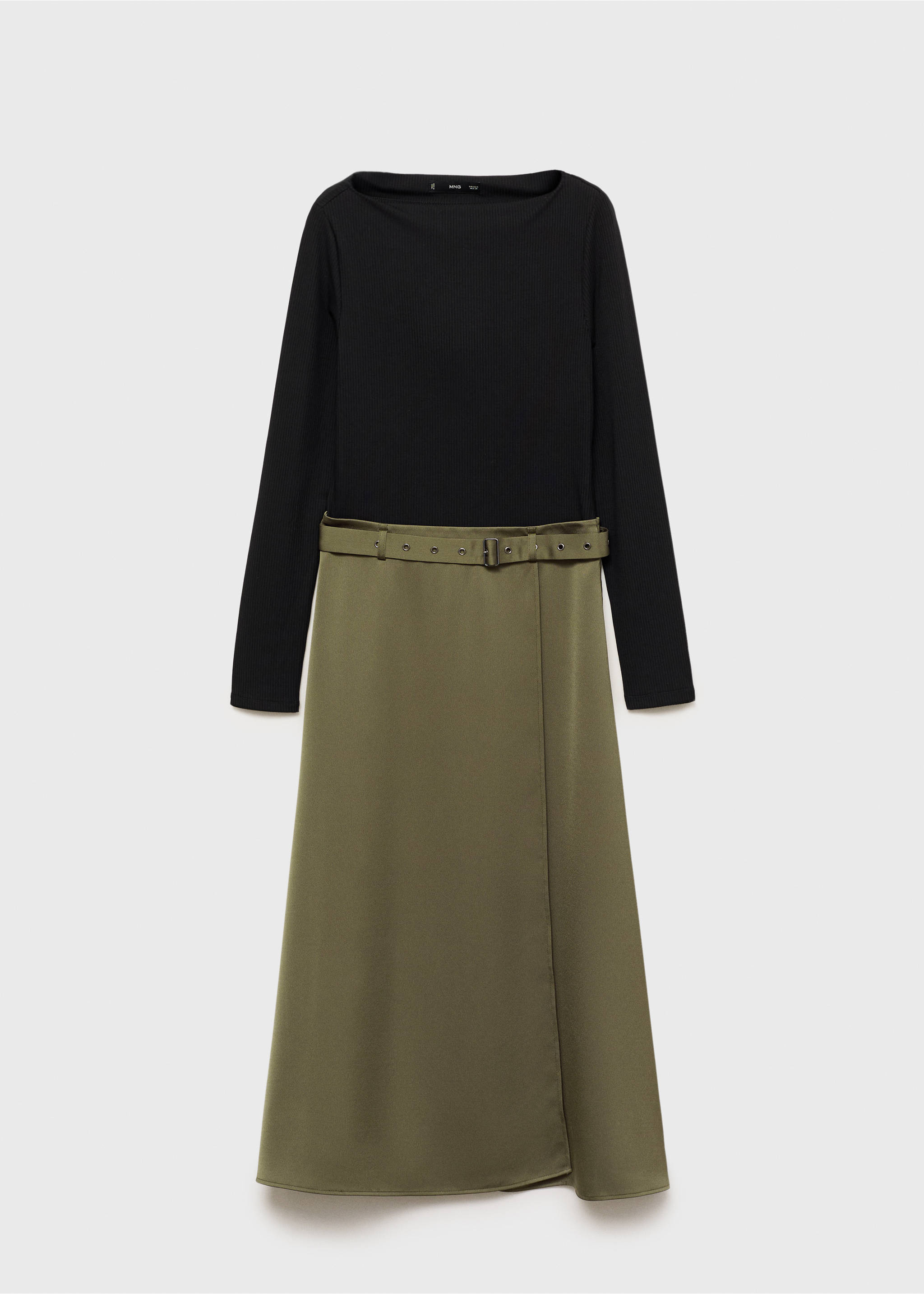 Combined woven dress with belt - Article without model, Khaki. Ref: 87080639-00.