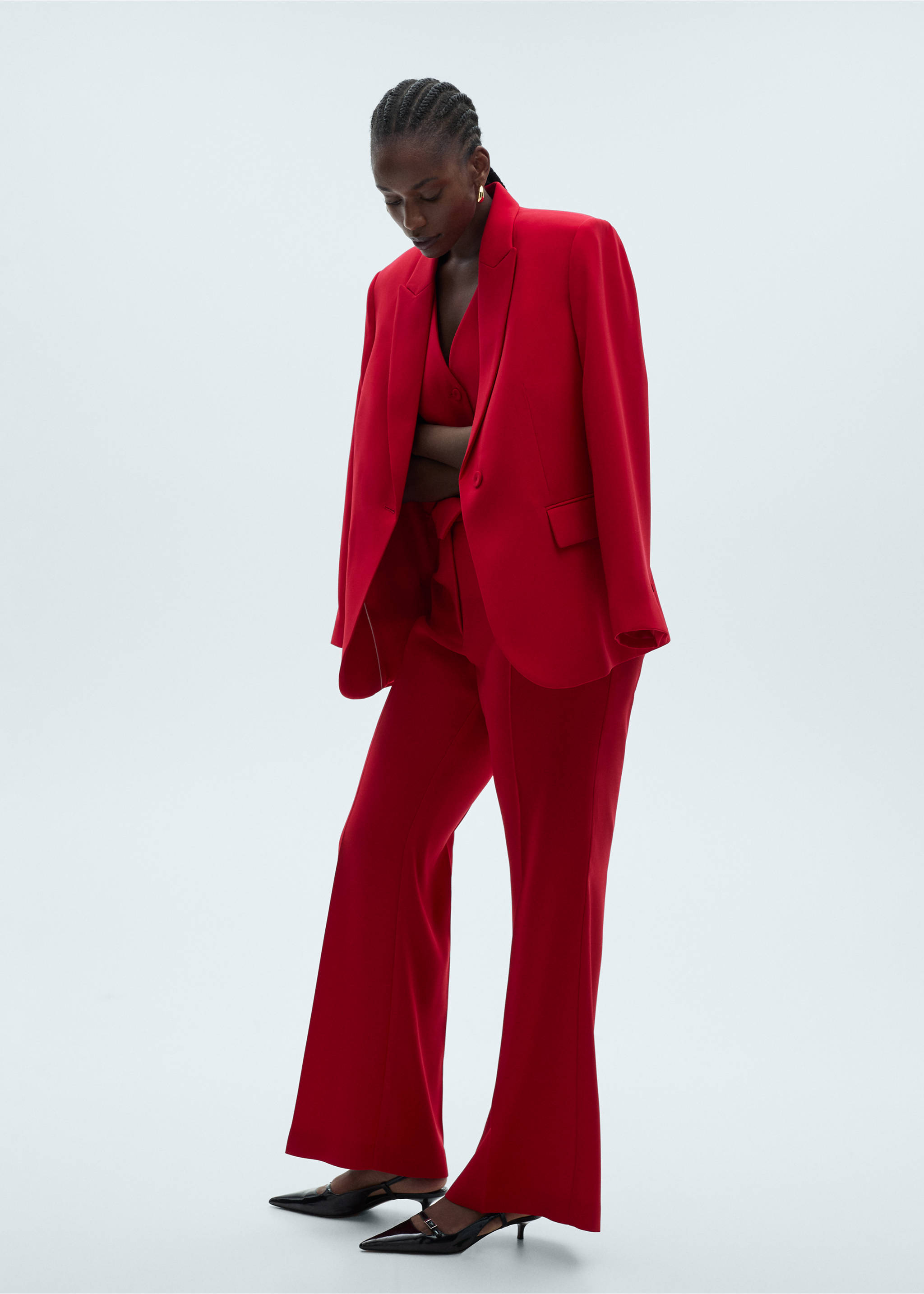 Wide leg suit trousers - Details of the article 3, Red. Ref: 87081518-00.