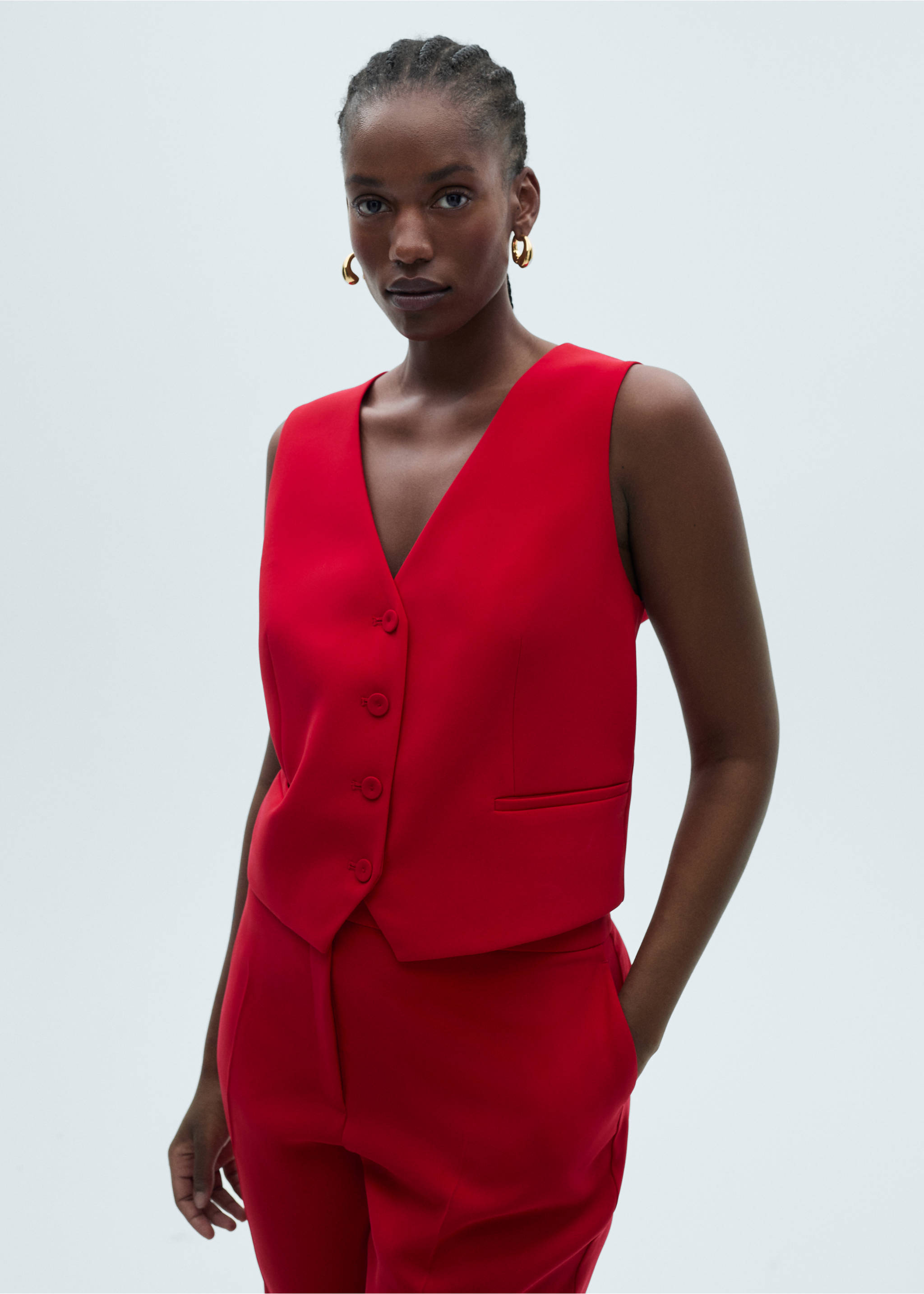 Wide leg suit trousers - Details of the article 5, Red. Ref: 87081518-00.