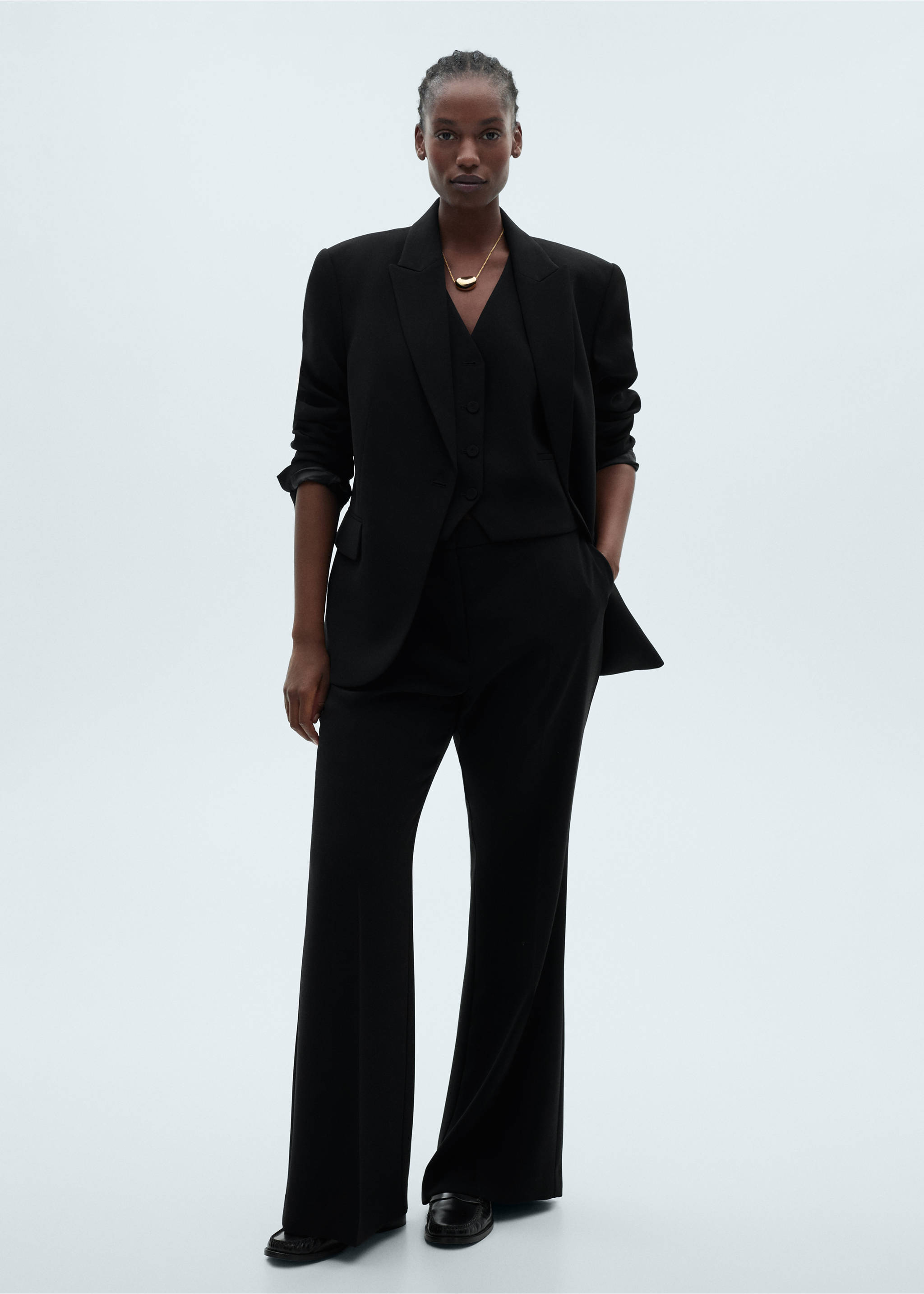 Wide leg suit trousers - Details of the article 3, Black. Ref: 87081518-00.