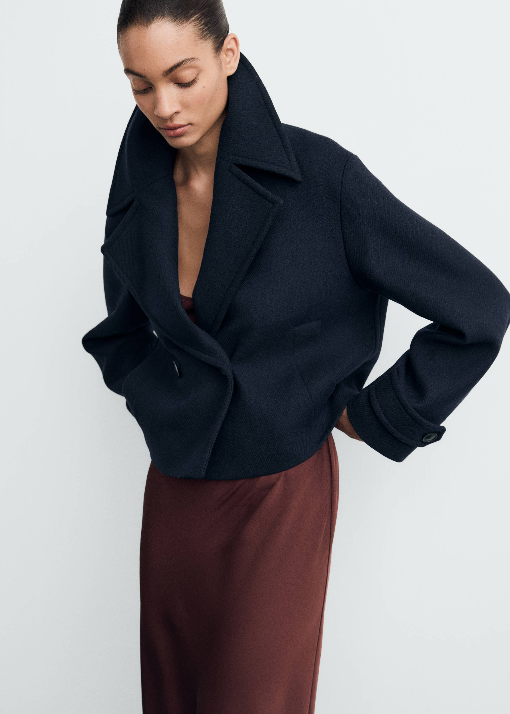 Jacke aus Wollgemisch mit Maxi-Reverskragen - Mittlere Ansicht