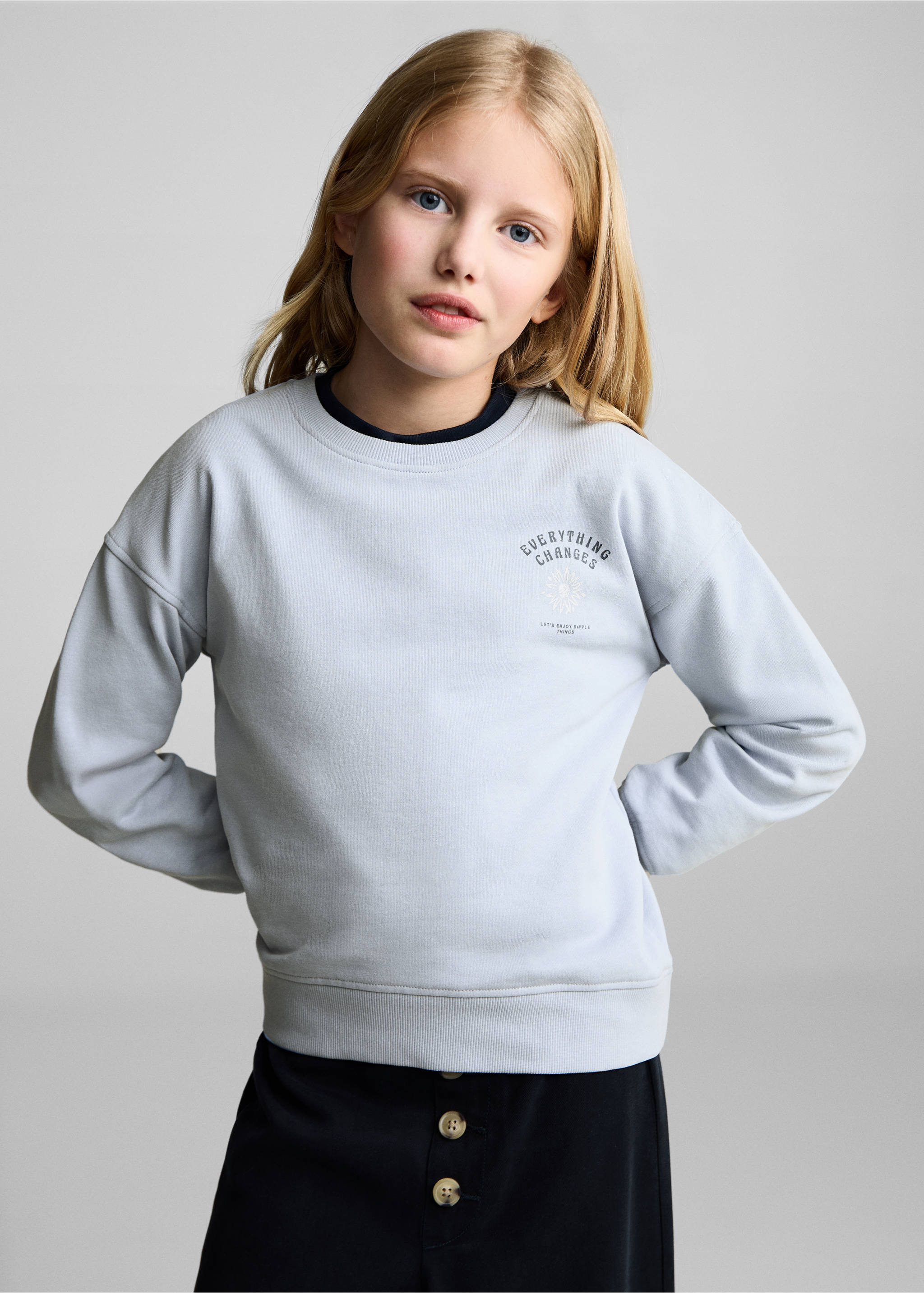 Sudadera mensaje estampado - Plano medio, Azul celeste. Ref: 87082024-00.