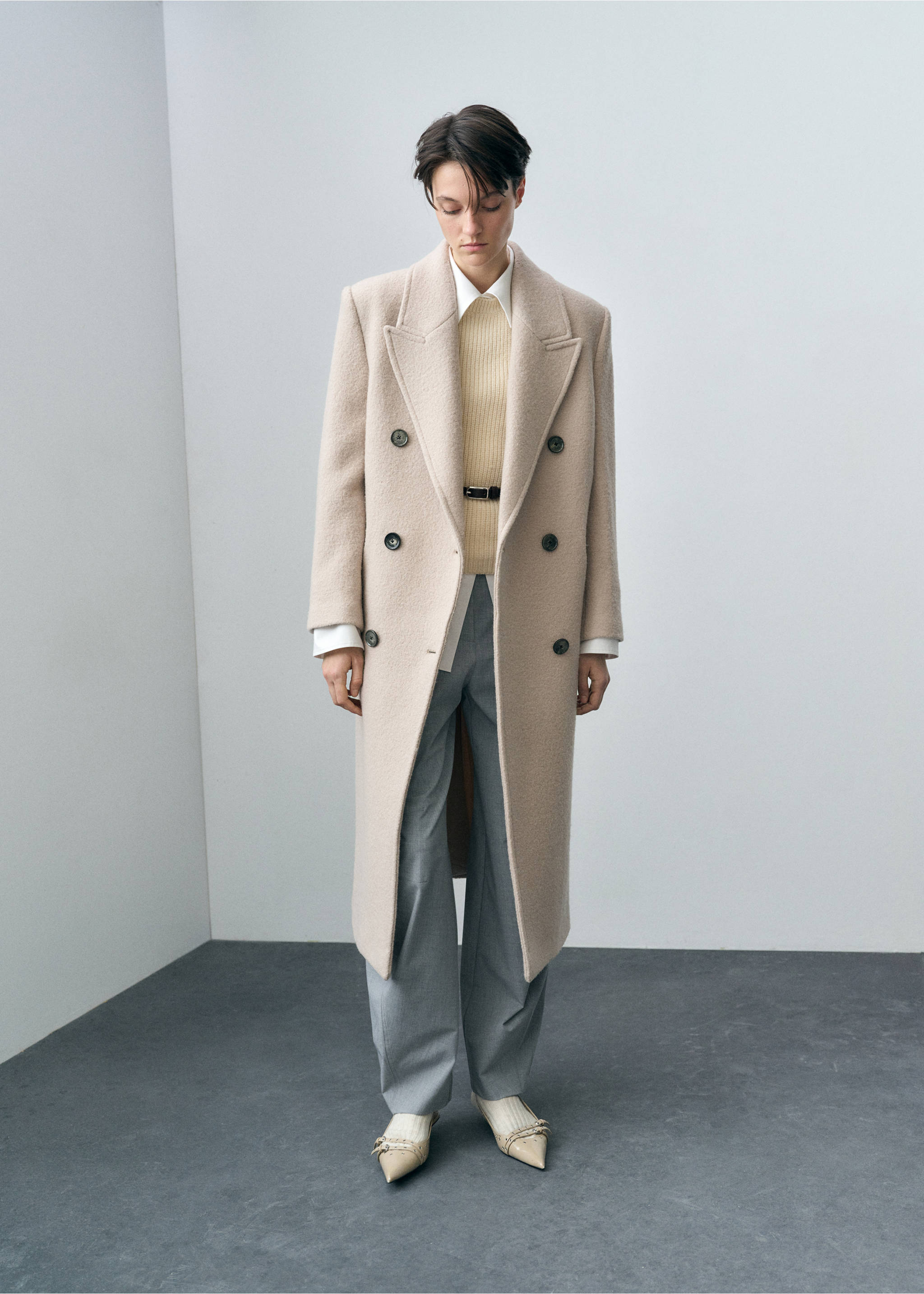 Structured virgin wool coat - General plane, Light/Pastel Grey. Ref: 87082544-00.