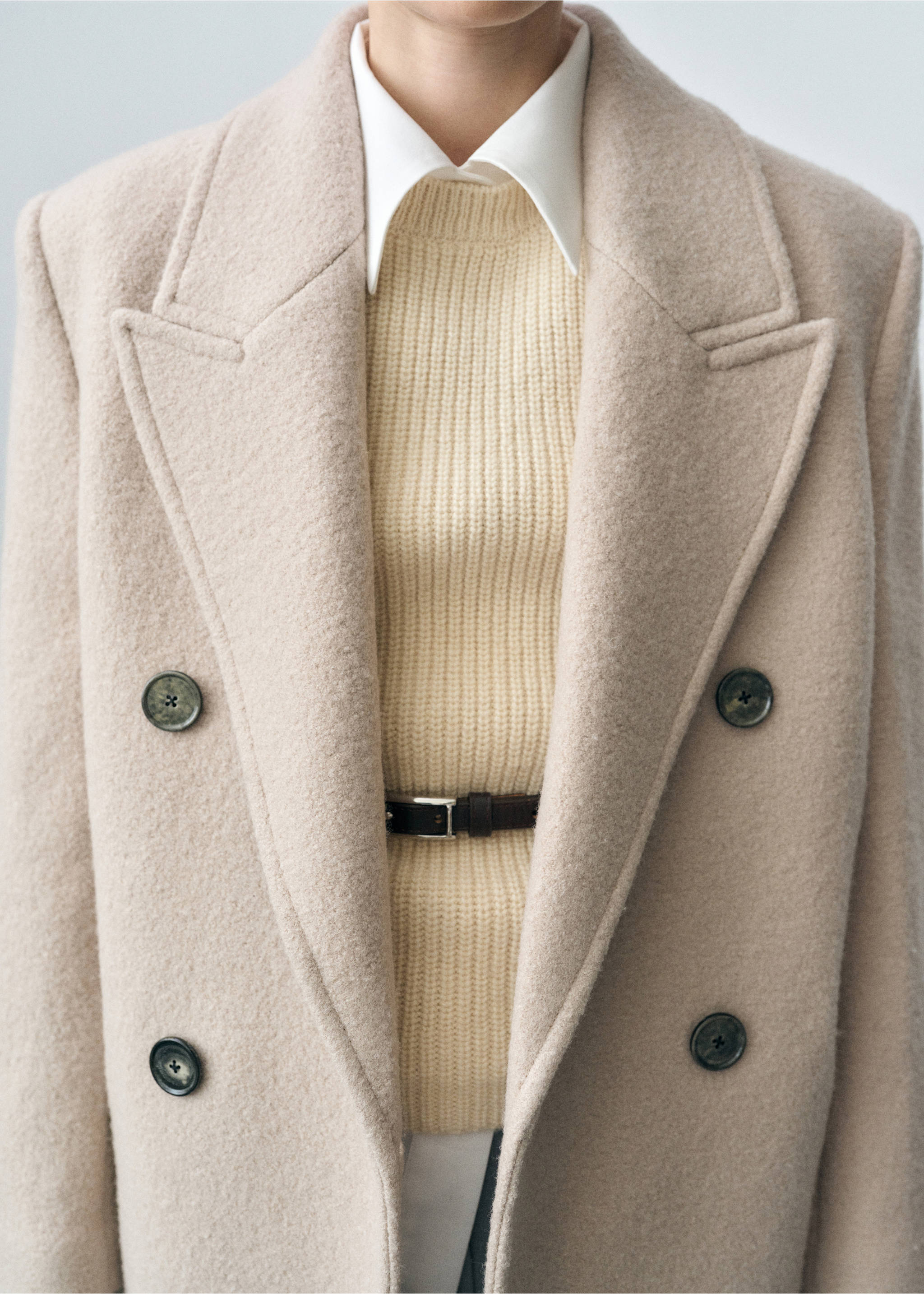 Structured virgin wool coat - Details of the article 3, Light/Pastel Grey. Ref: 87082544-00.