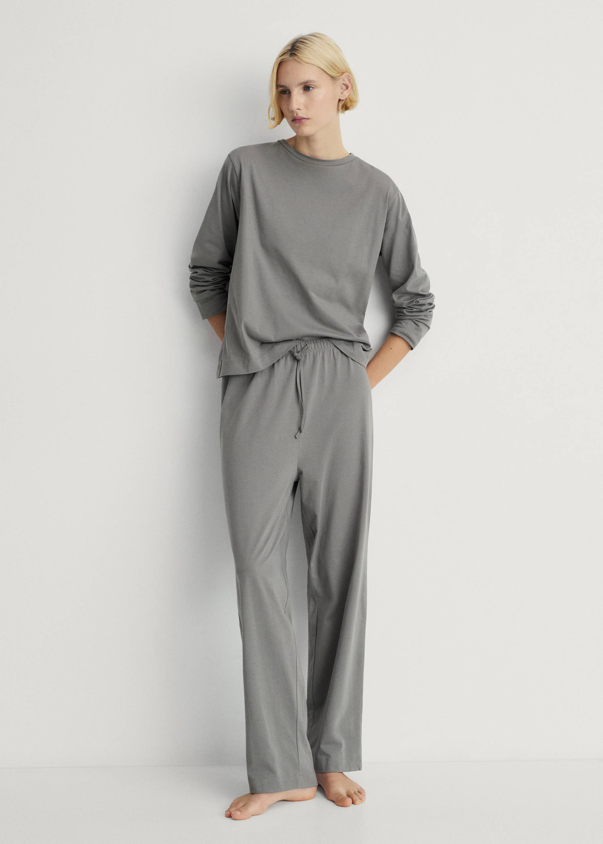 Two-piece plain cotton pajama set - General plane