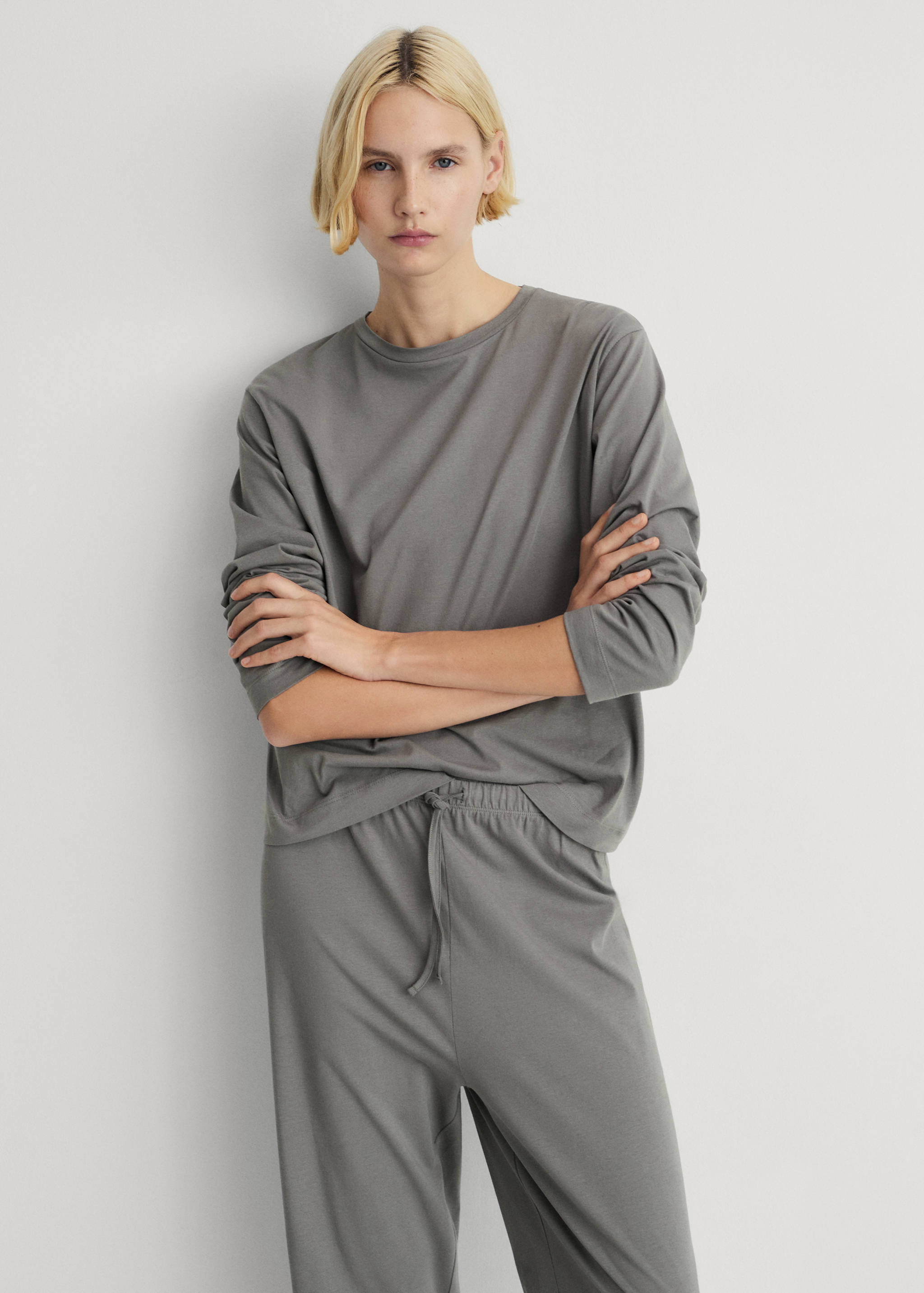 Two-piece plain cotton pajama set - Medium plane