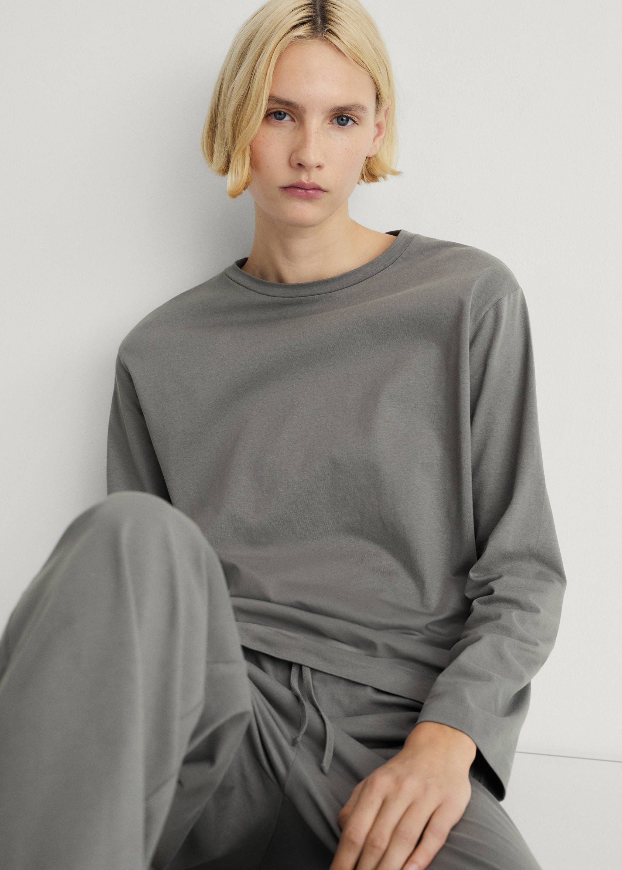 Two-piece plain cotton pajama set - Details of the article 2