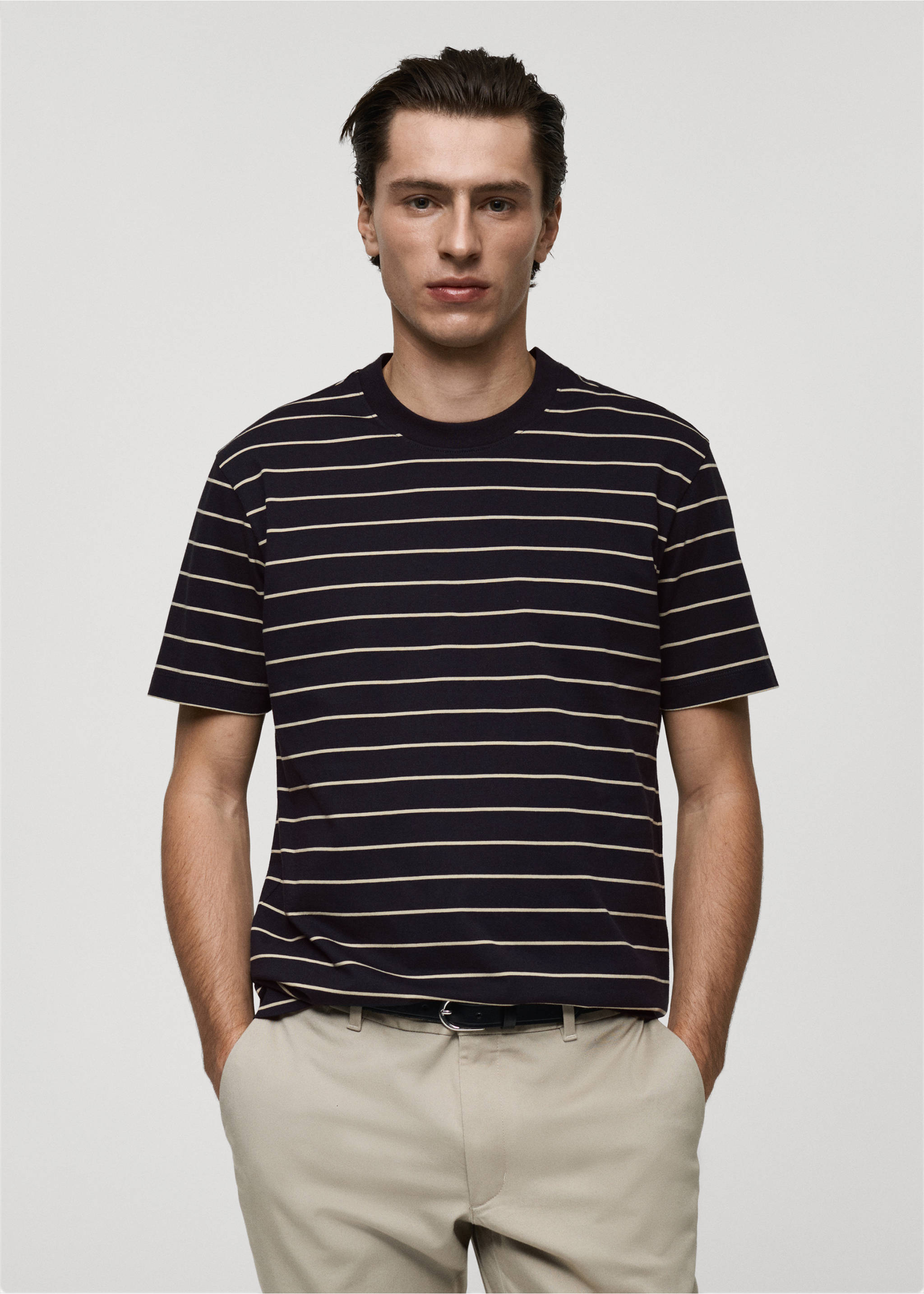 100% cotton striped t-shirt - Medium plane, Dark Navy. Ref: 87082890-00.