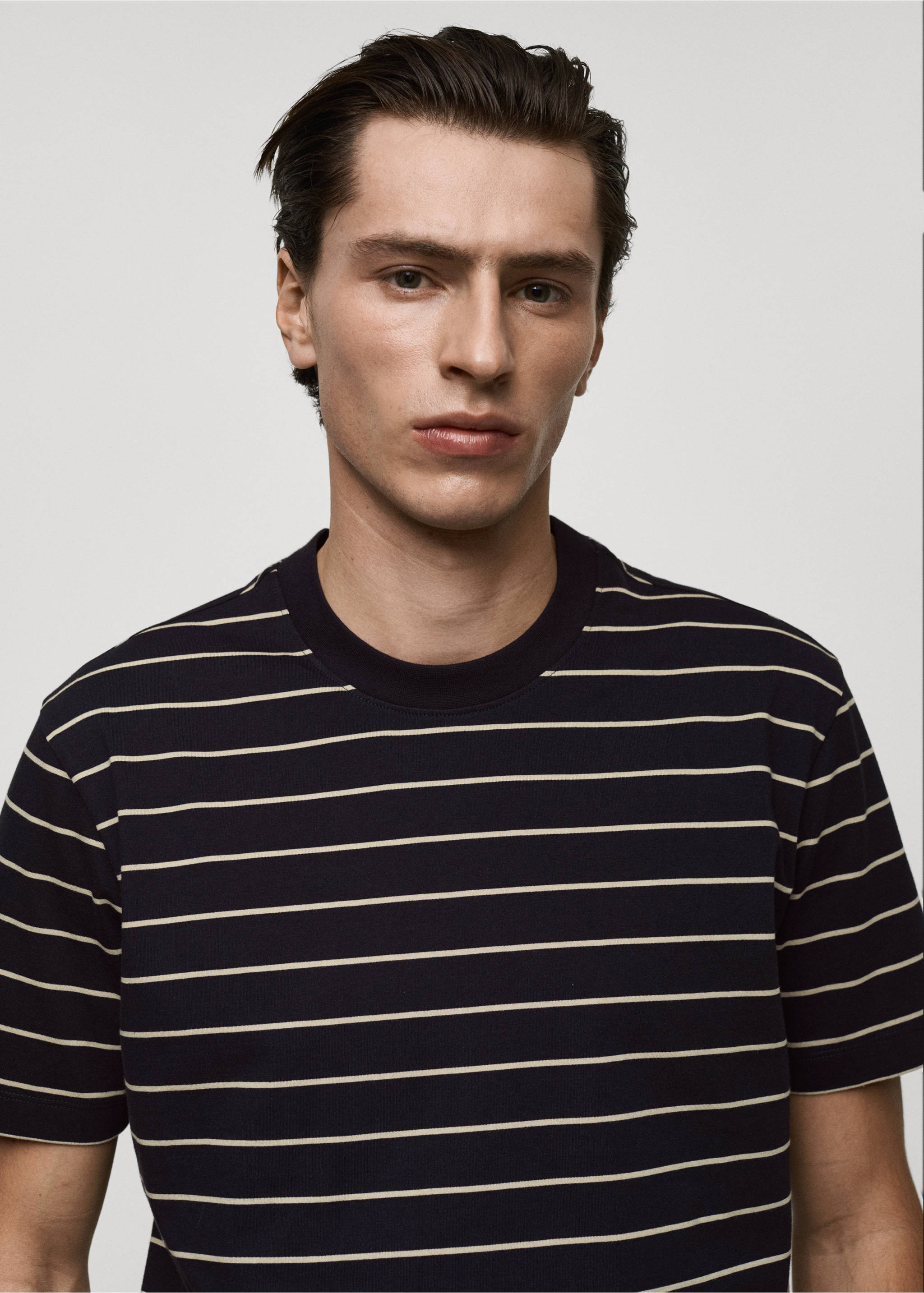 100% cotton striped t-shirt - Details of the article 1, Dark Navy. Ref: 87082890-00.