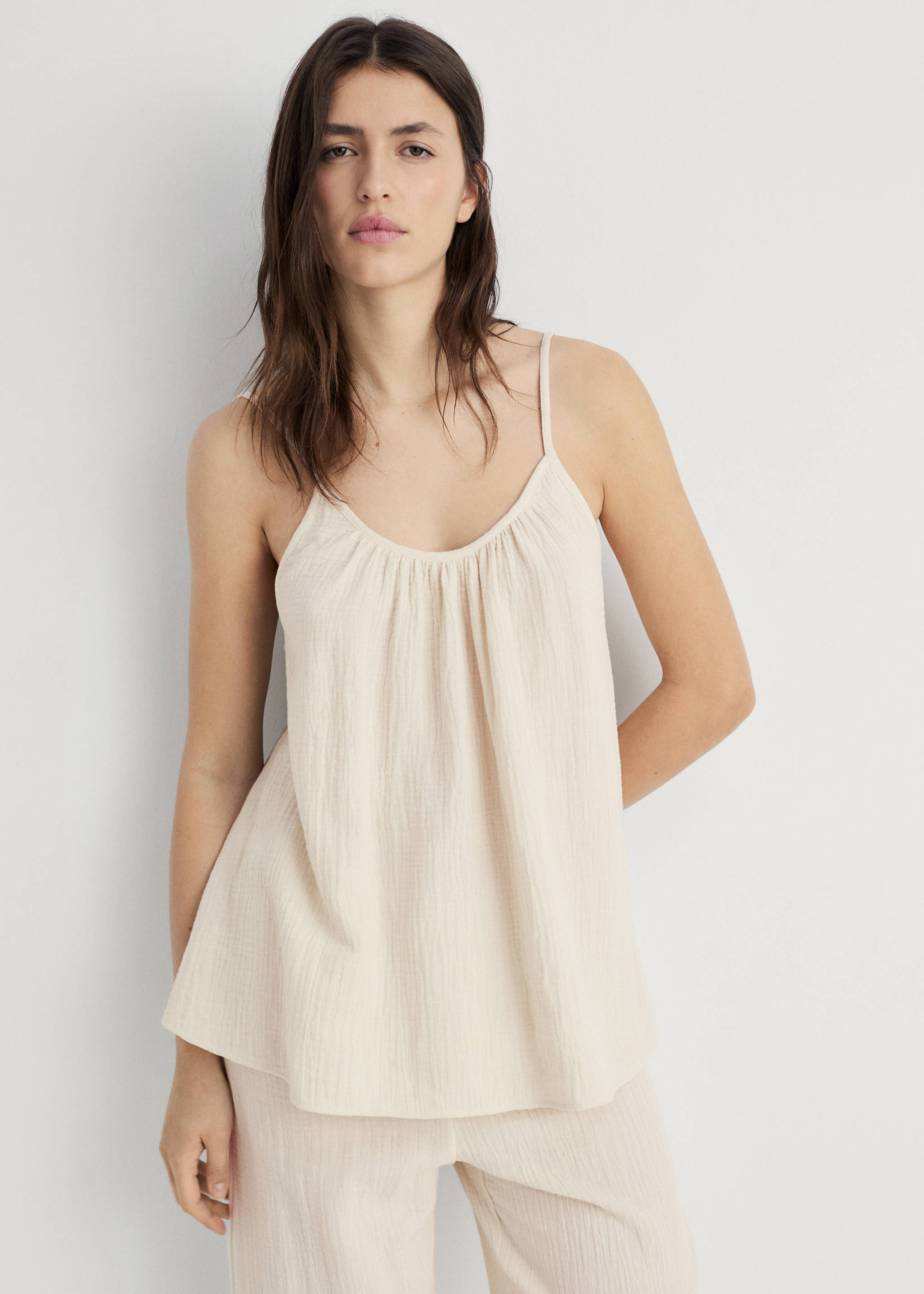 Plain cotton spaghetti-strap pyjama top - Medium plane