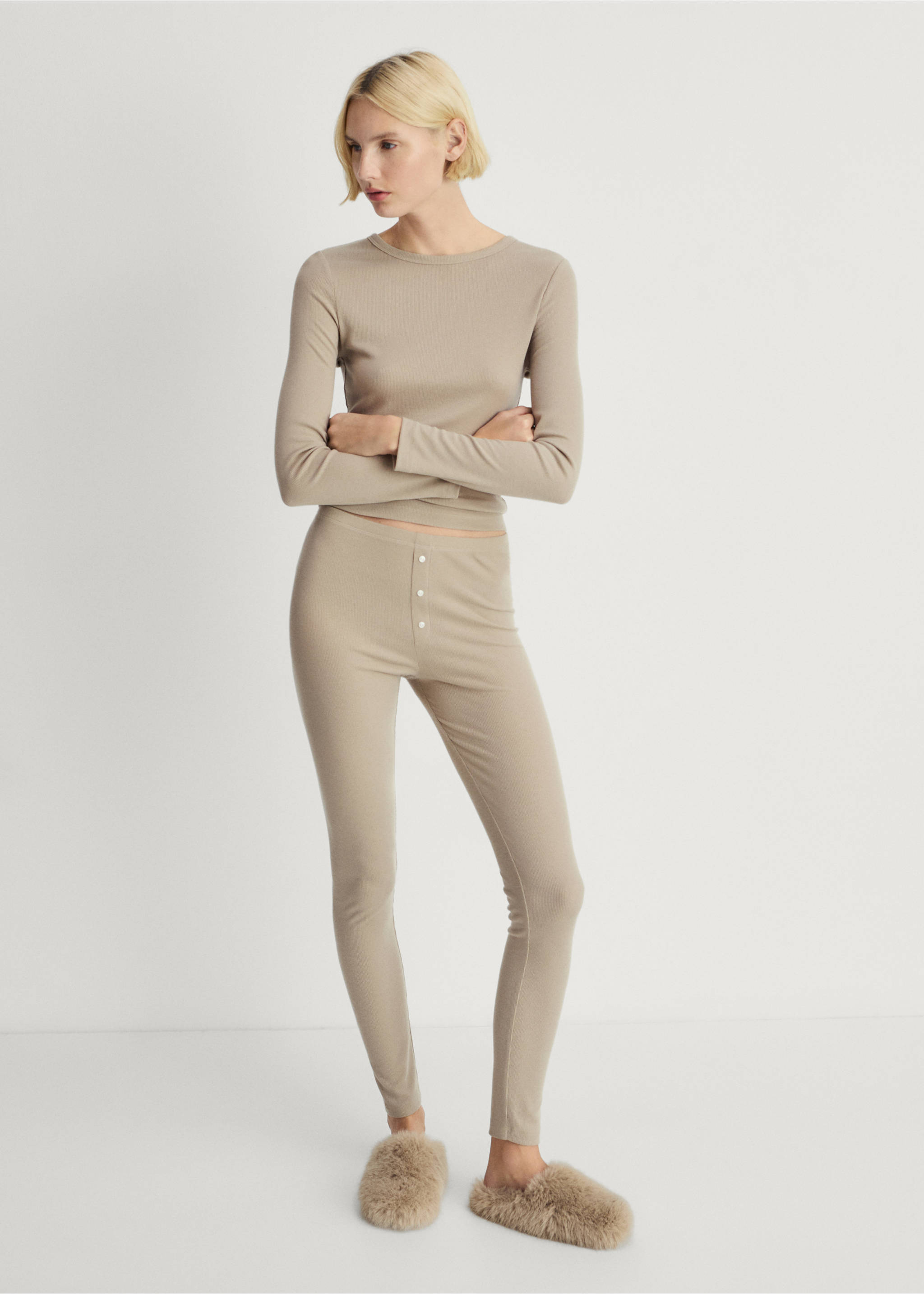 Long rib-knit pants - General plane, Peach. Ref: 87082893-00.