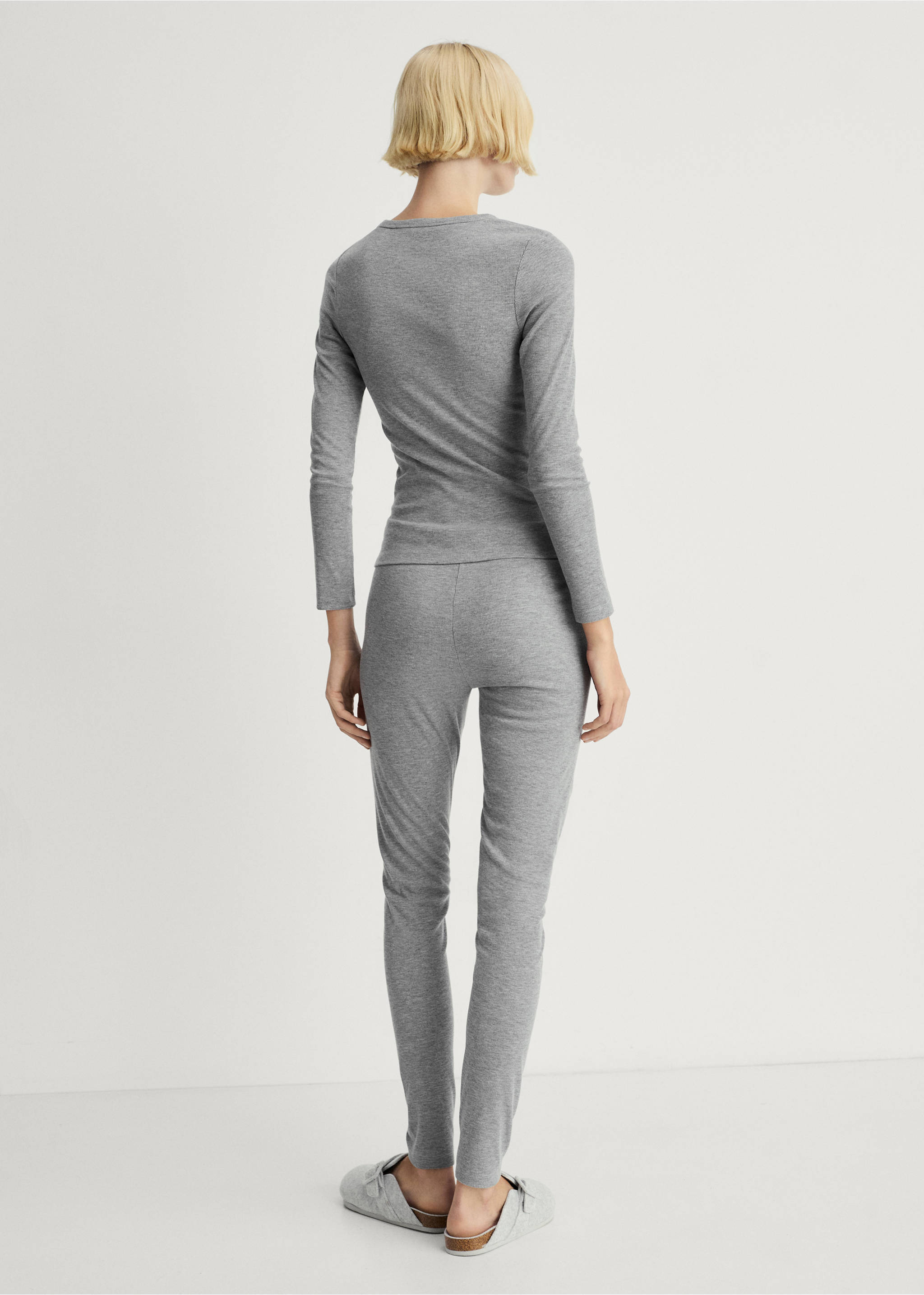 Long rib-knit pants - Reverse of the article, Grey. Ref: 87082893-00.