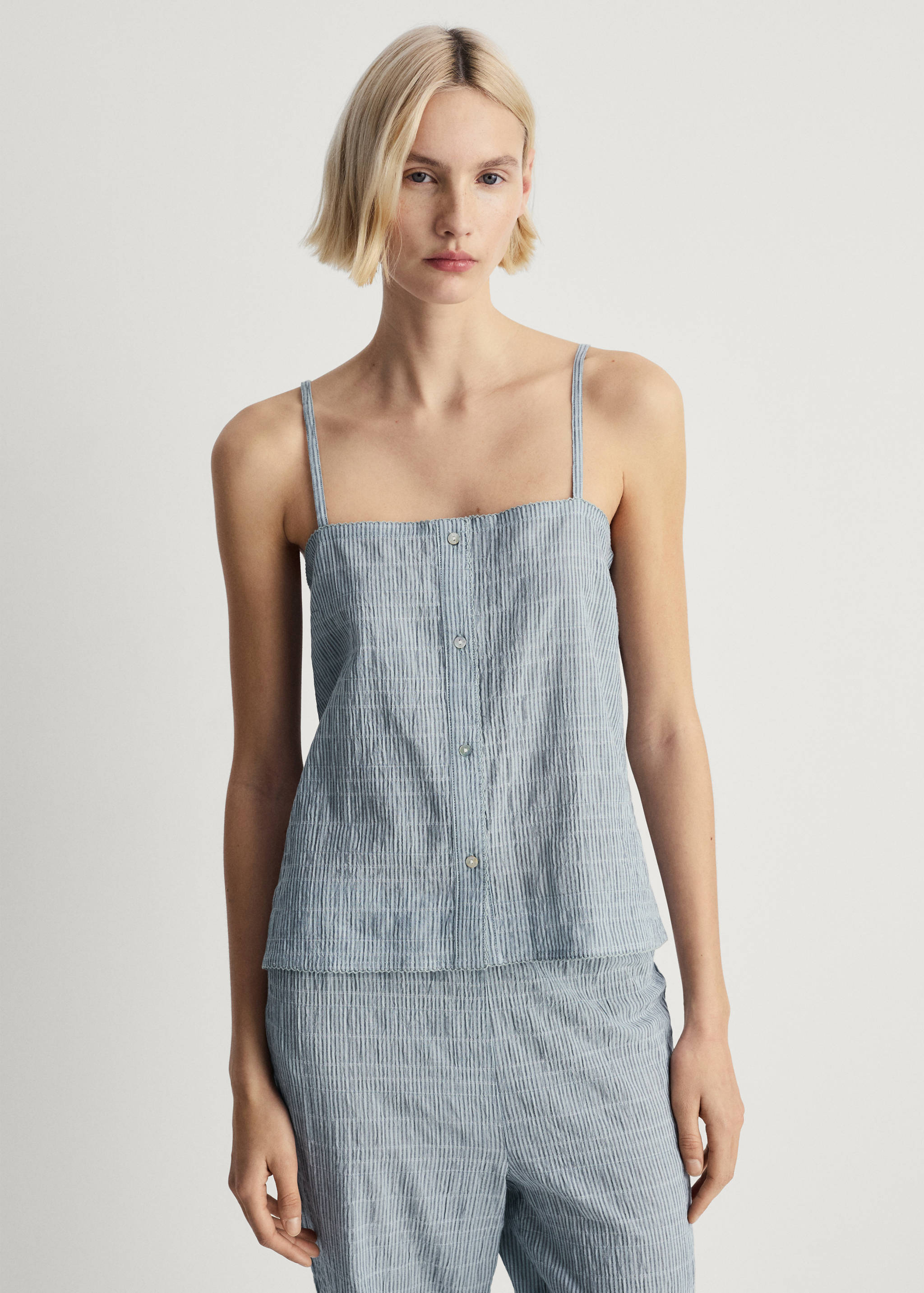 Hose Baumwolle gestreift gewebt Seersucker - Mittlere Ansicht