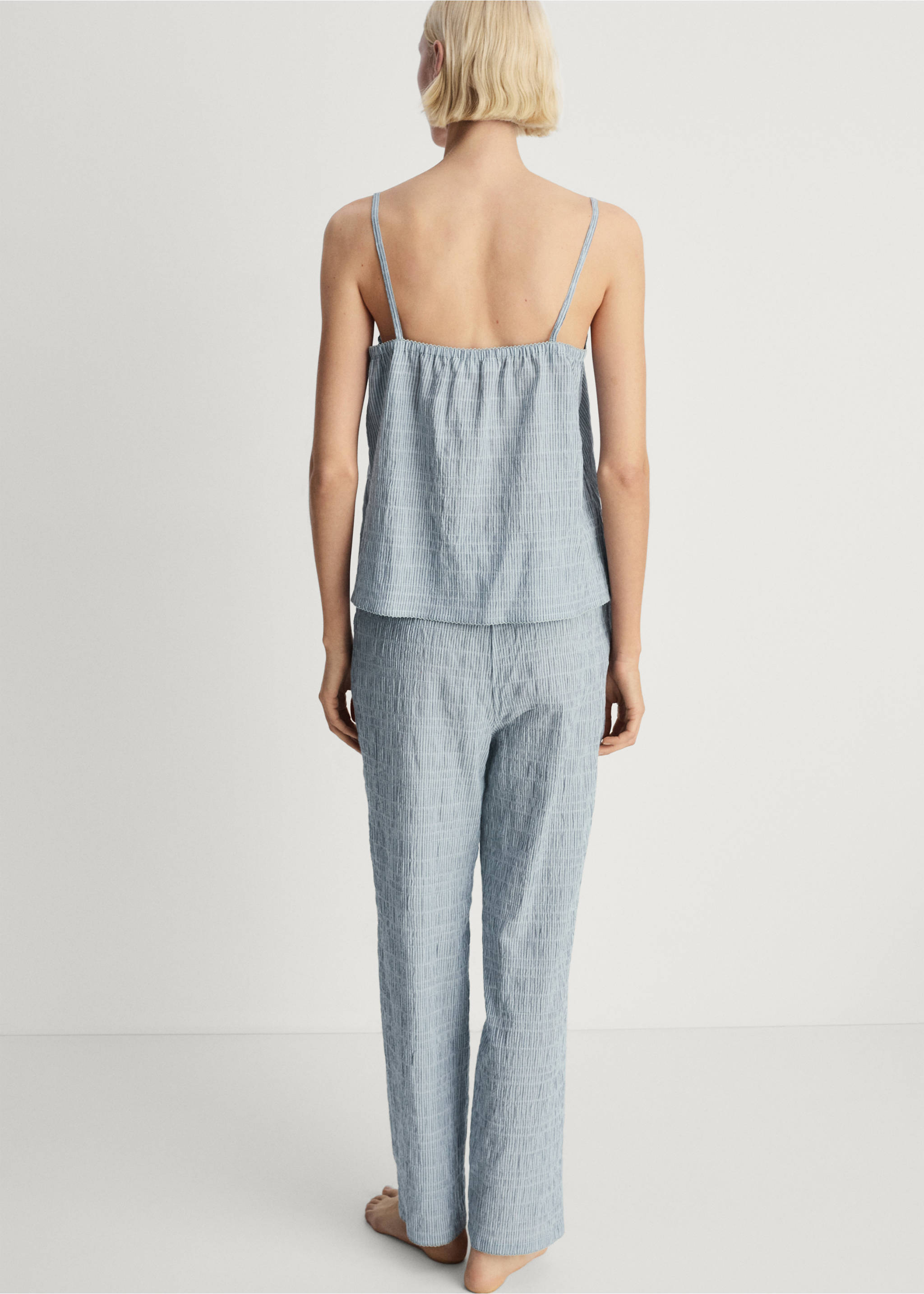 Hose Baumwolle gestreift gewebt Seersucker - Rückseite des Artikels, Minzgrün. Ref: 87082899-00.